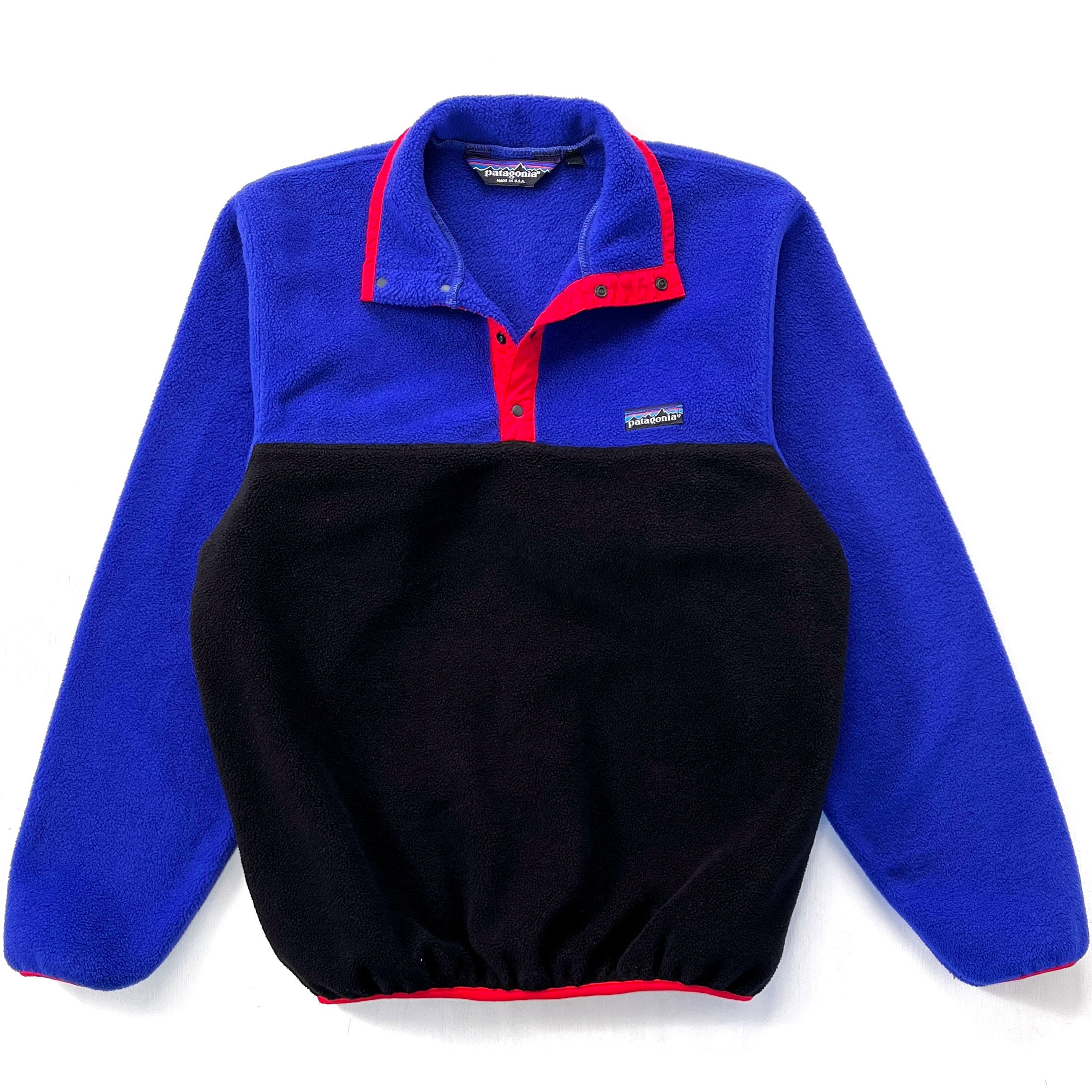 1987 Patagonia Synchilla Tri-Color Snap T-Neck, Cobalt & Black (S/M)