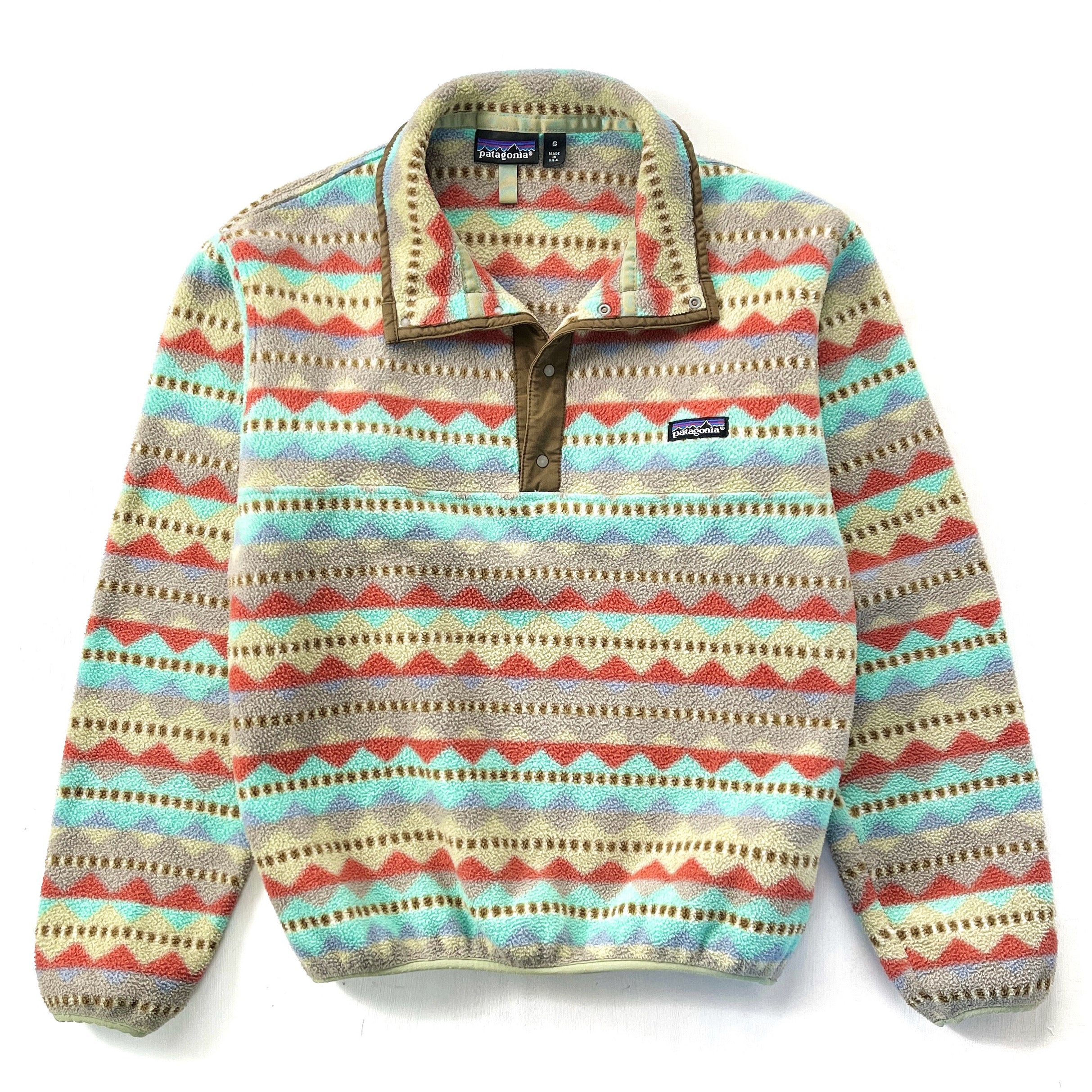 1991 Patagonia Made In The U.S.A. Printed Synchilla Snap-T Pullover, Diamonds (S)