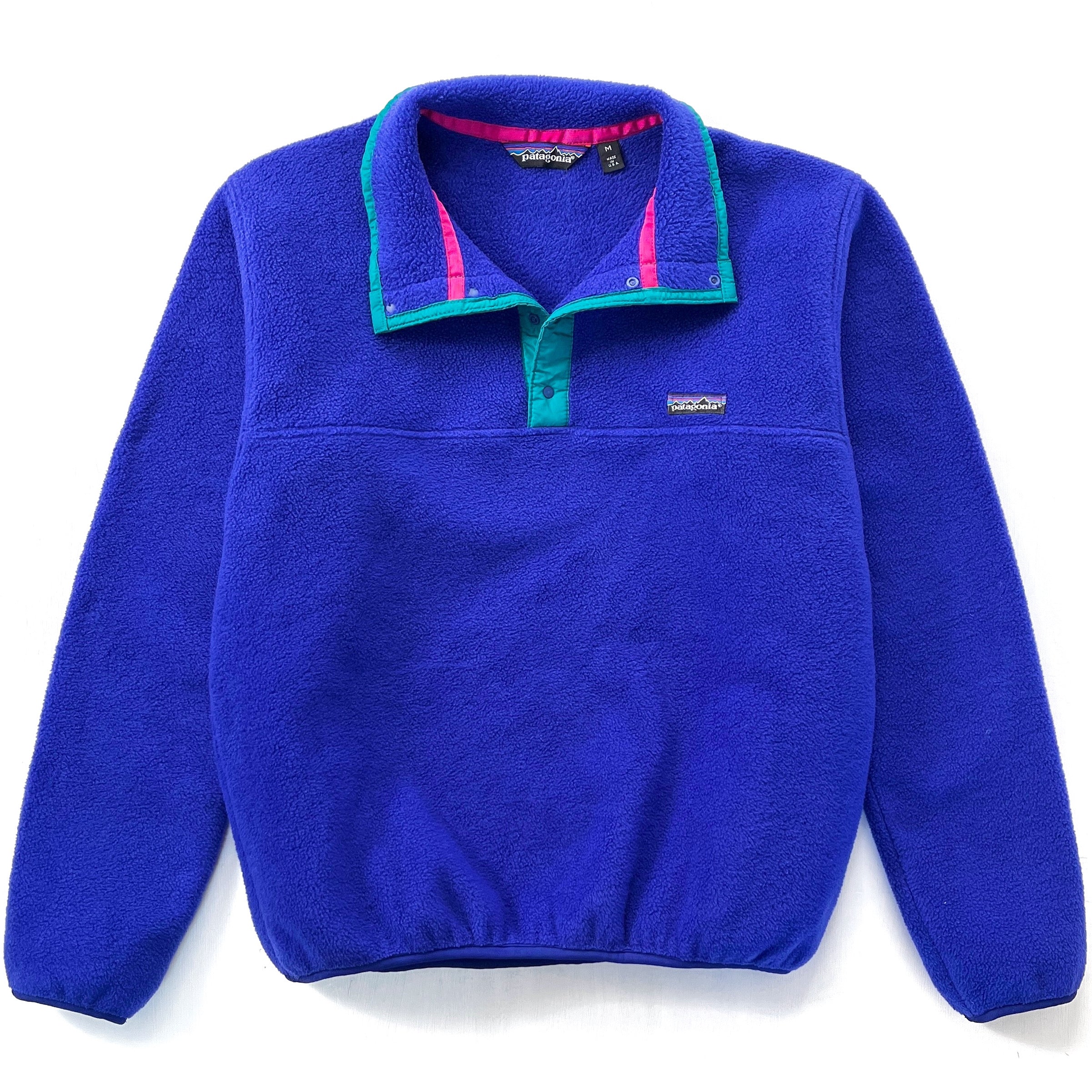 1988 Patagonia Made In The U.S.A. Synchilla Snap-T, Electric Blue & Surf (M)