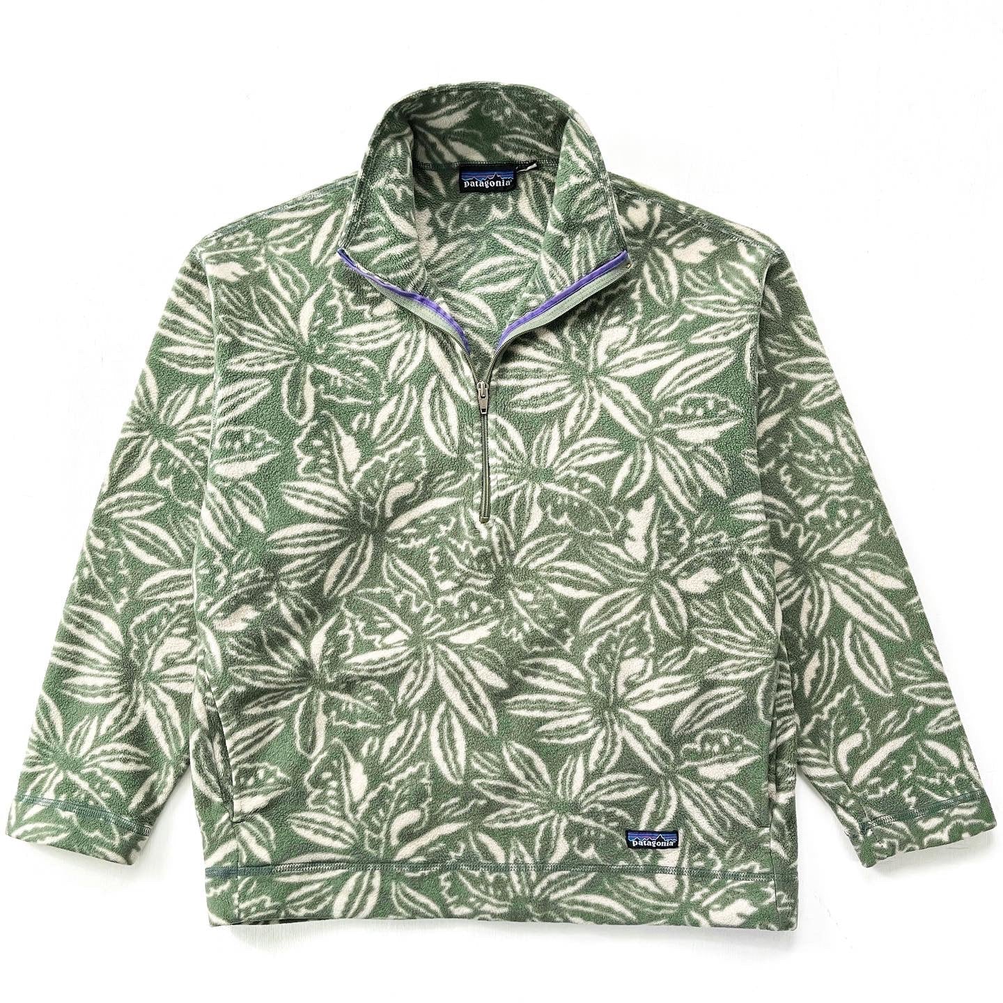 1995 Patagonia Printed Synchilla Sweater, Tropical: Green (S)