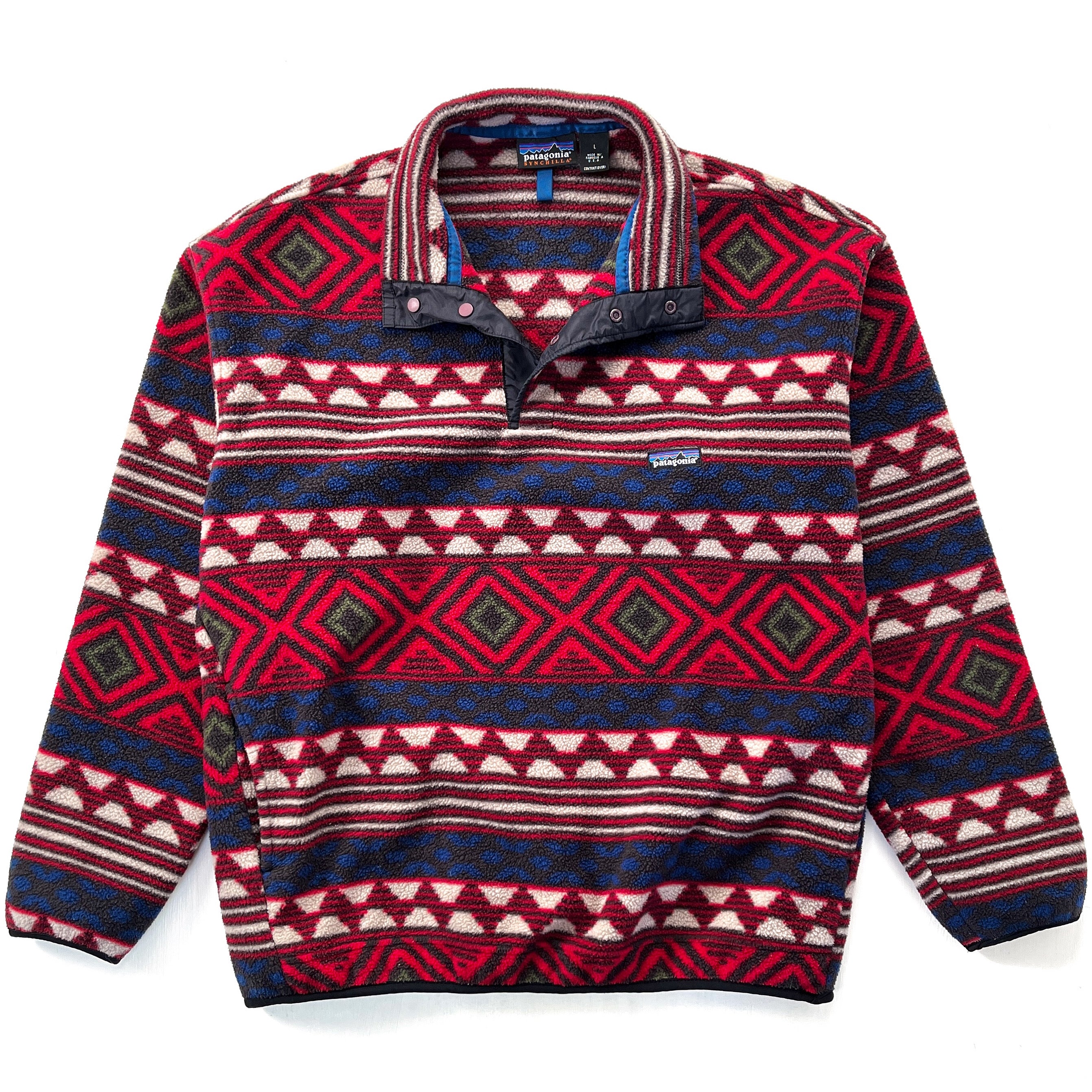 1996 Patagonia Made In The U.S.A. Printed Synchilla Snap-T, Saltillo: Burnt Chili (L)