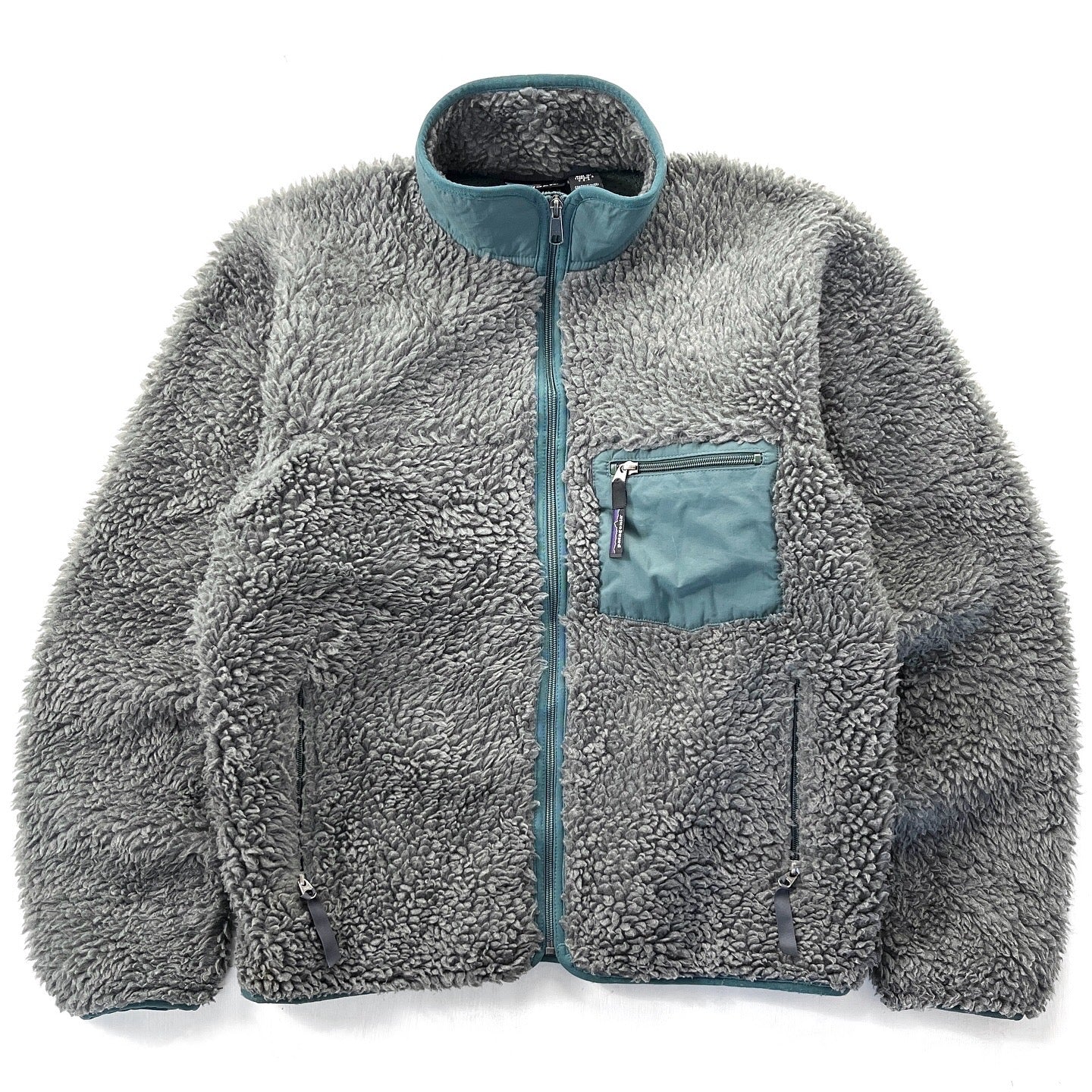 2000 Patagonia “Deep Pile” Classic Retro Cardigan, Charcoal Heather & Aspen (M)