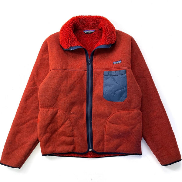 1984 Patagonia Made In The U.S.A. Pile Cardigan, Rust & Navy (M)