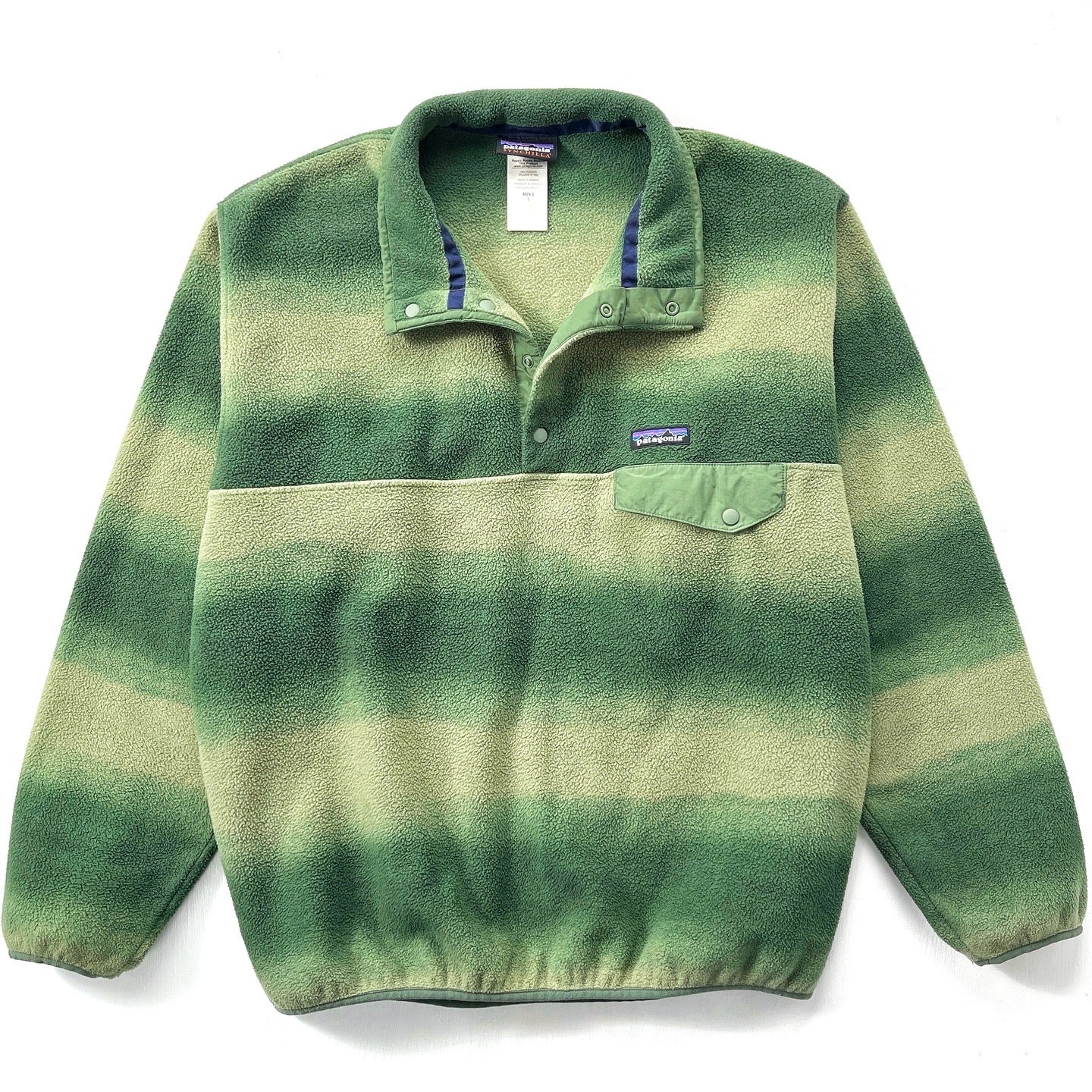 2015 Patagonia Printed Synchilla Snap-T, Hand Dipped: Camp Green (L)