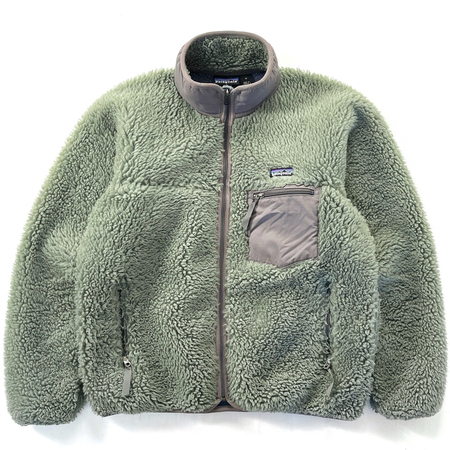 2002 Patagonia Made In The U.S.A. “Deep Pile” Classic Retro Cardigan, Eucalyptus (M)