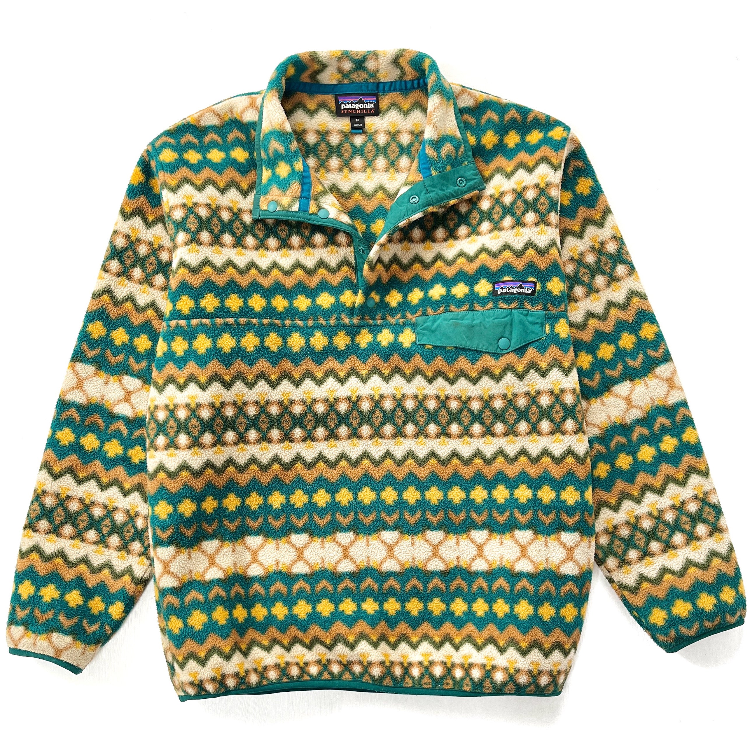 2015 Patagonia Printed Synchilla Snap-T Pullover, Cliff: Arbor Green (M)