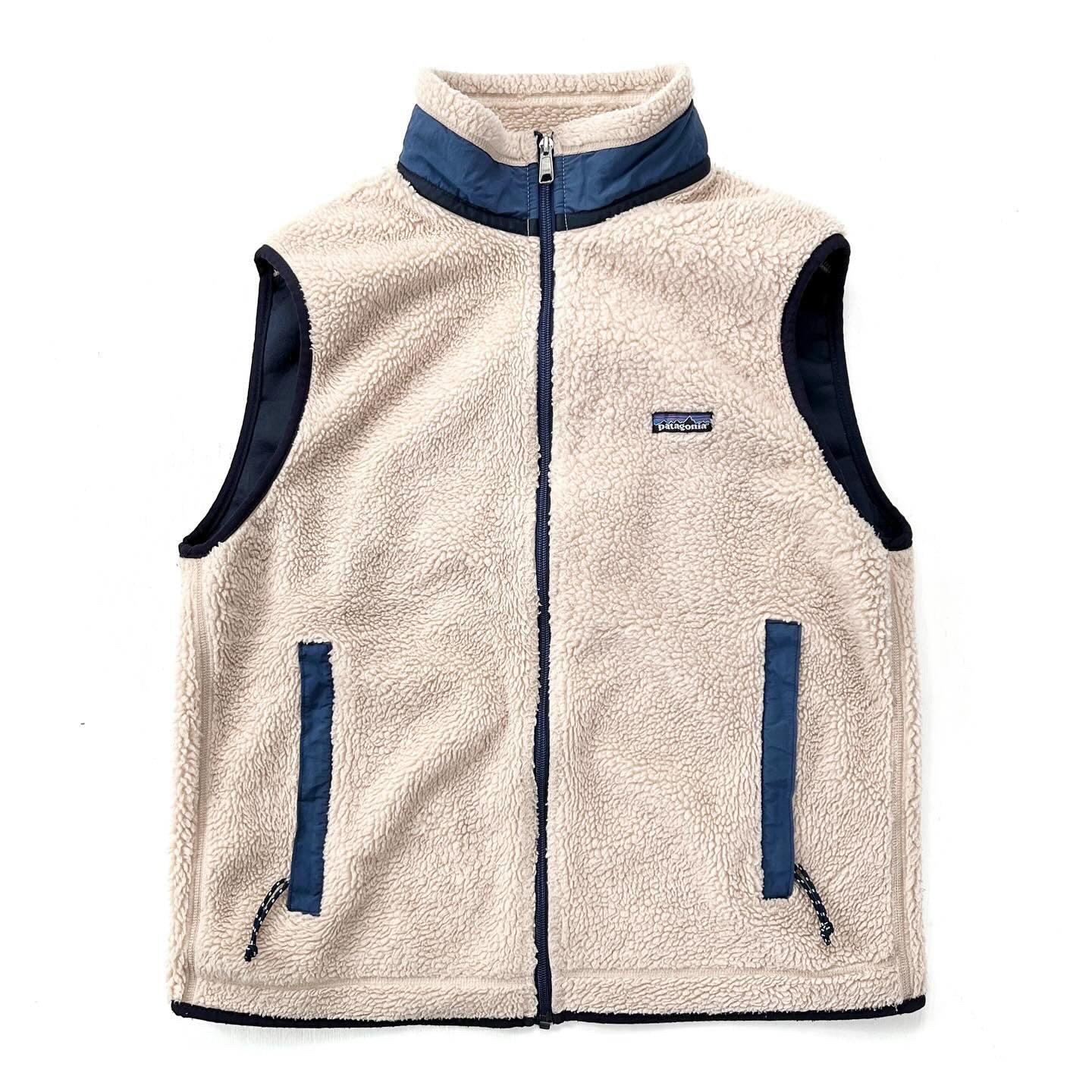 1996 Patagonia Retro-X Fleece Vest, Natural & Storm Blue (S/M)