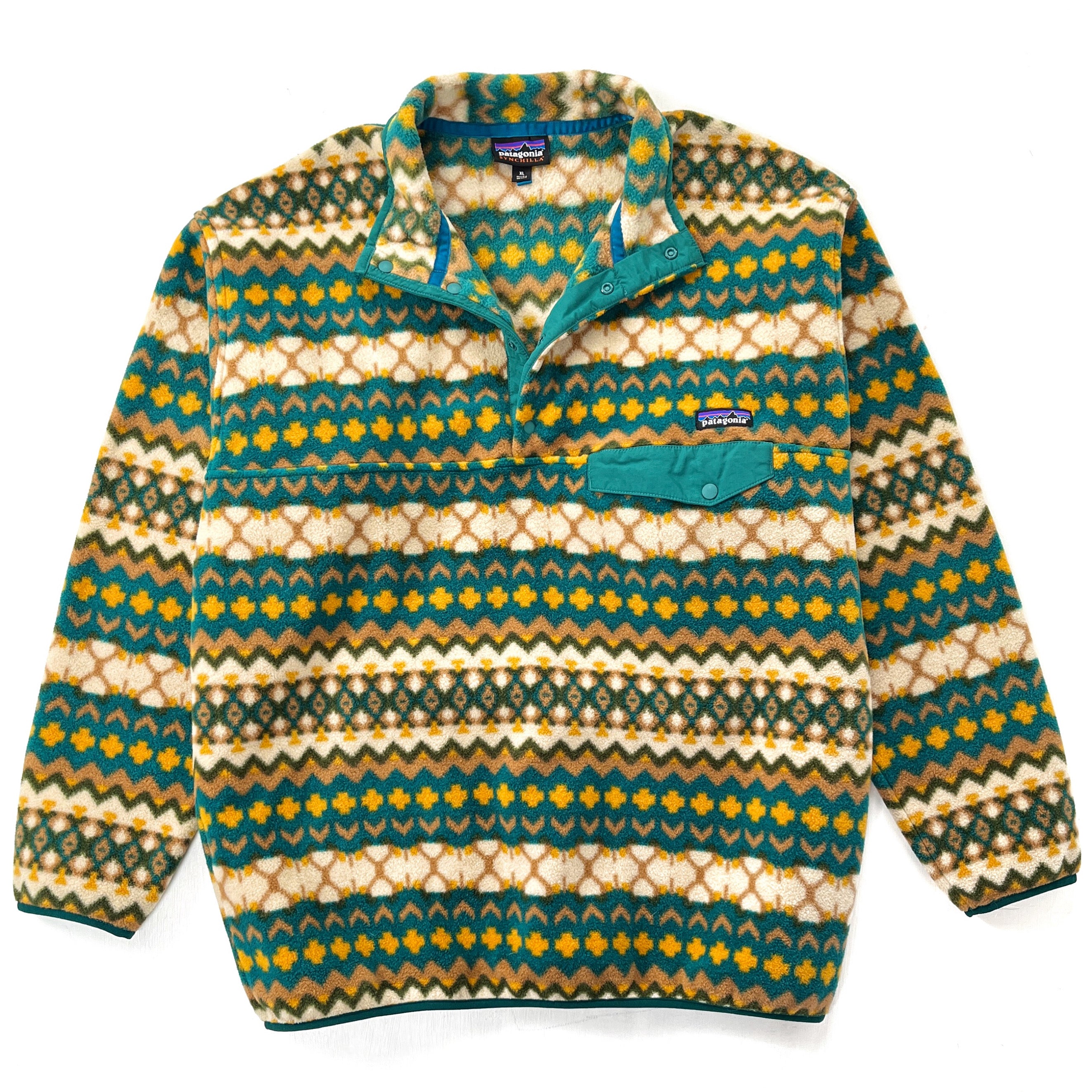 2015 Patagonia Printed Synchilla Snap-T Pullover, Cliff: Arbor Green (XL)