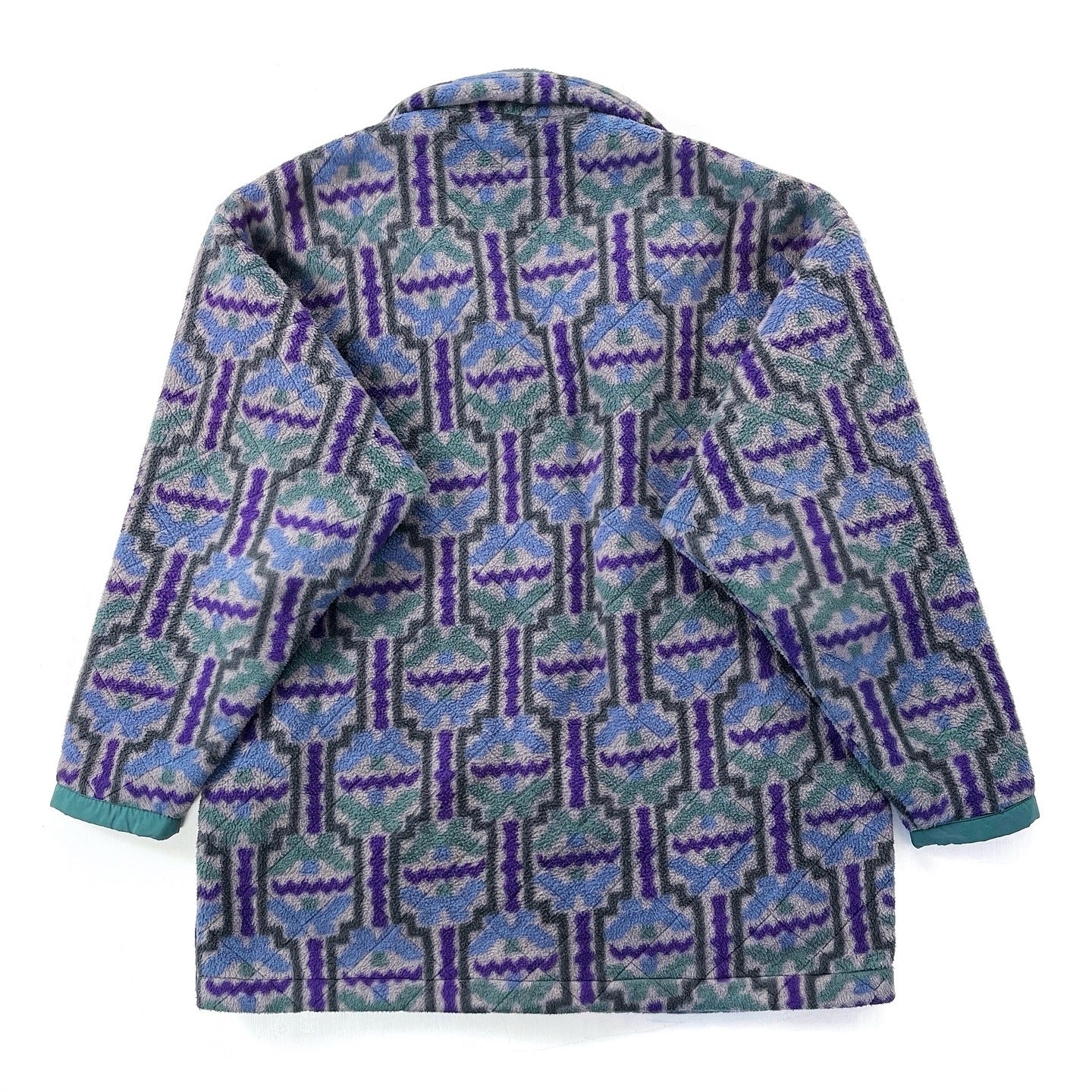 1993 Patagonia Womens Printed Quilted Synchilla Coat, Tehuelche: Charcoal (M/L)