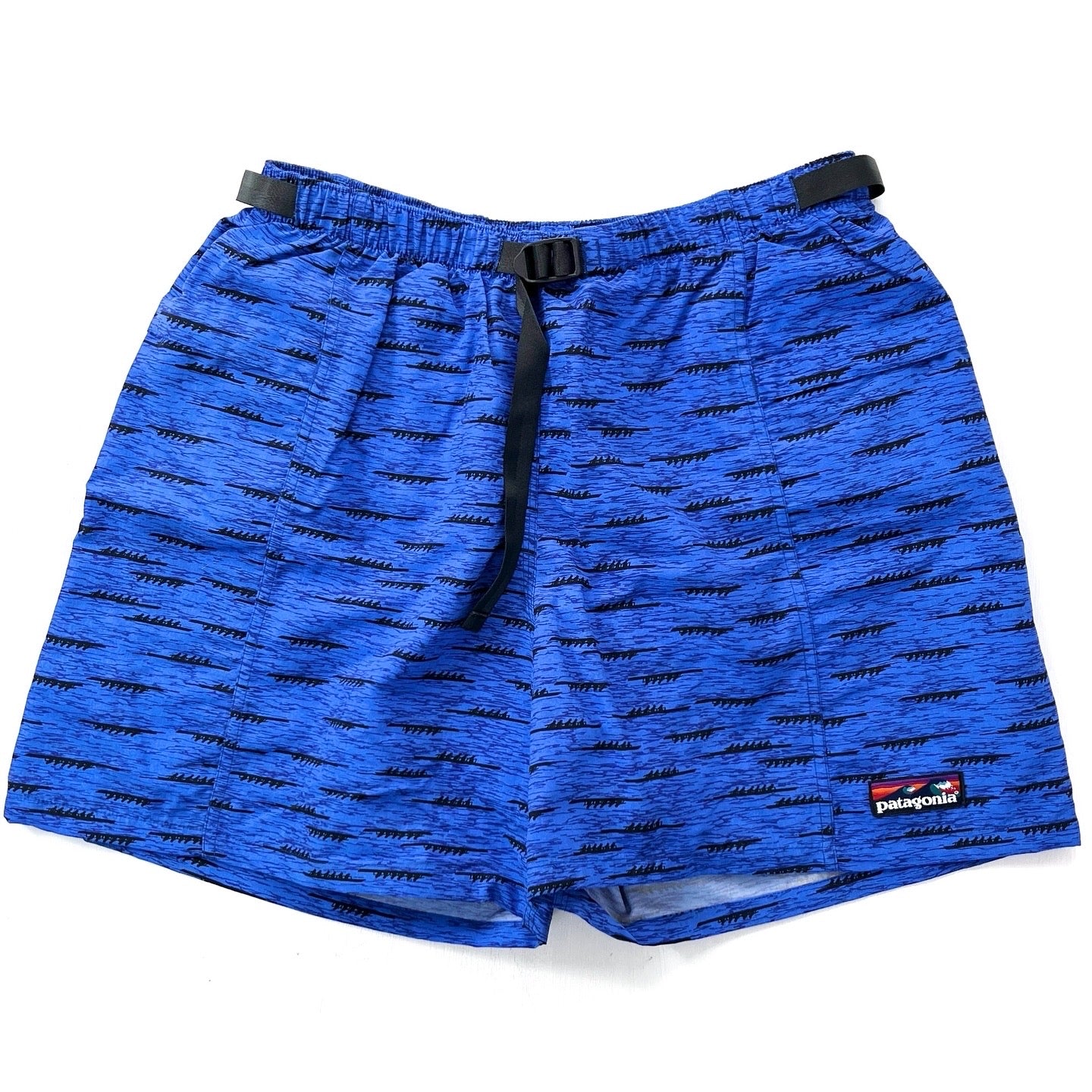 1995 Patagonia 3.5” Printed Nylon “Wave Logo” River Shorts, Outriggers (L)