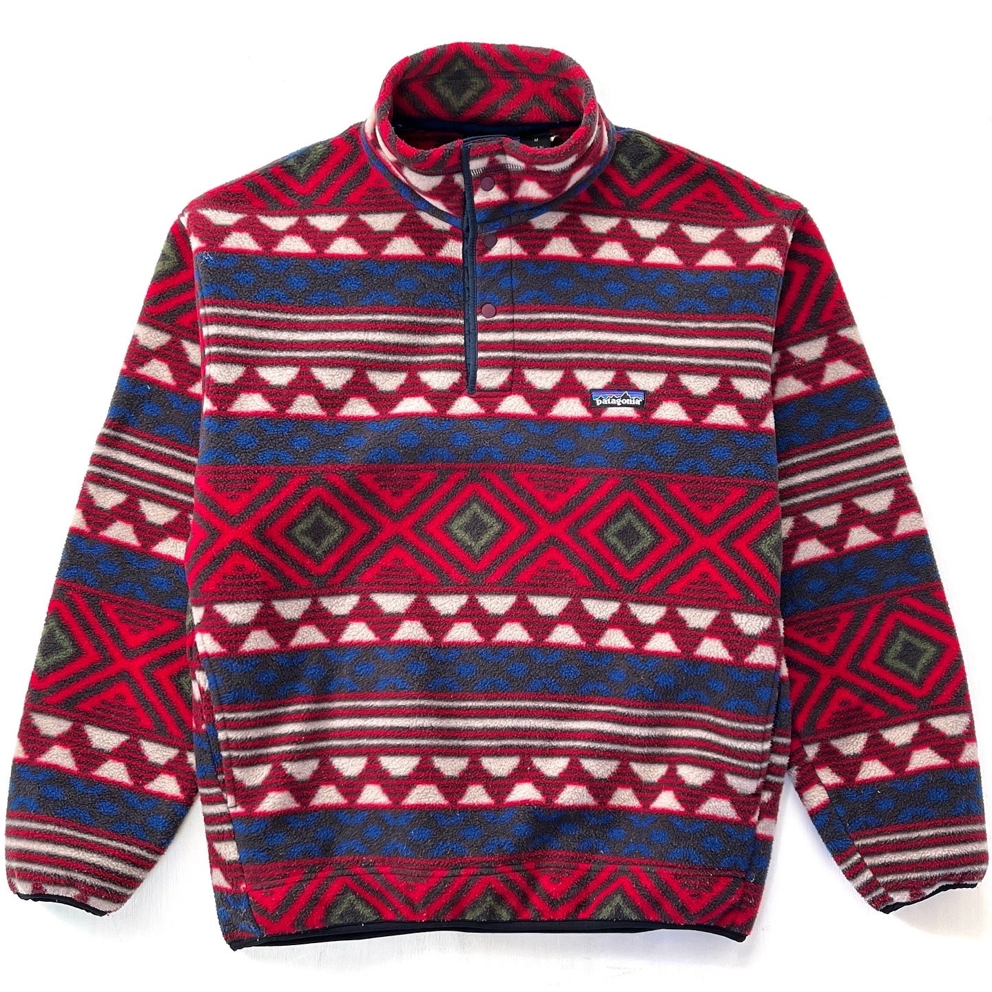 1996 Patagonia Made In The U.S.A. Printed Synchilla Snap-T, Saltillo: Burnt Chili (M)