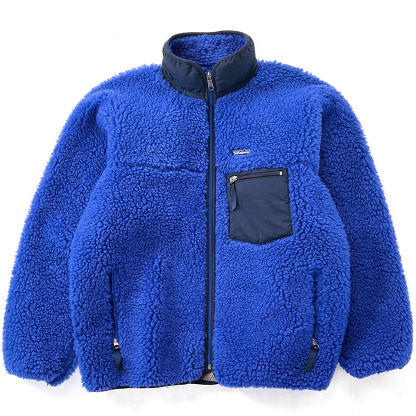 2001 Patagonia “Deep Pile” Classic Retro Cardigan, Cerulean & Dark Taupe (L)