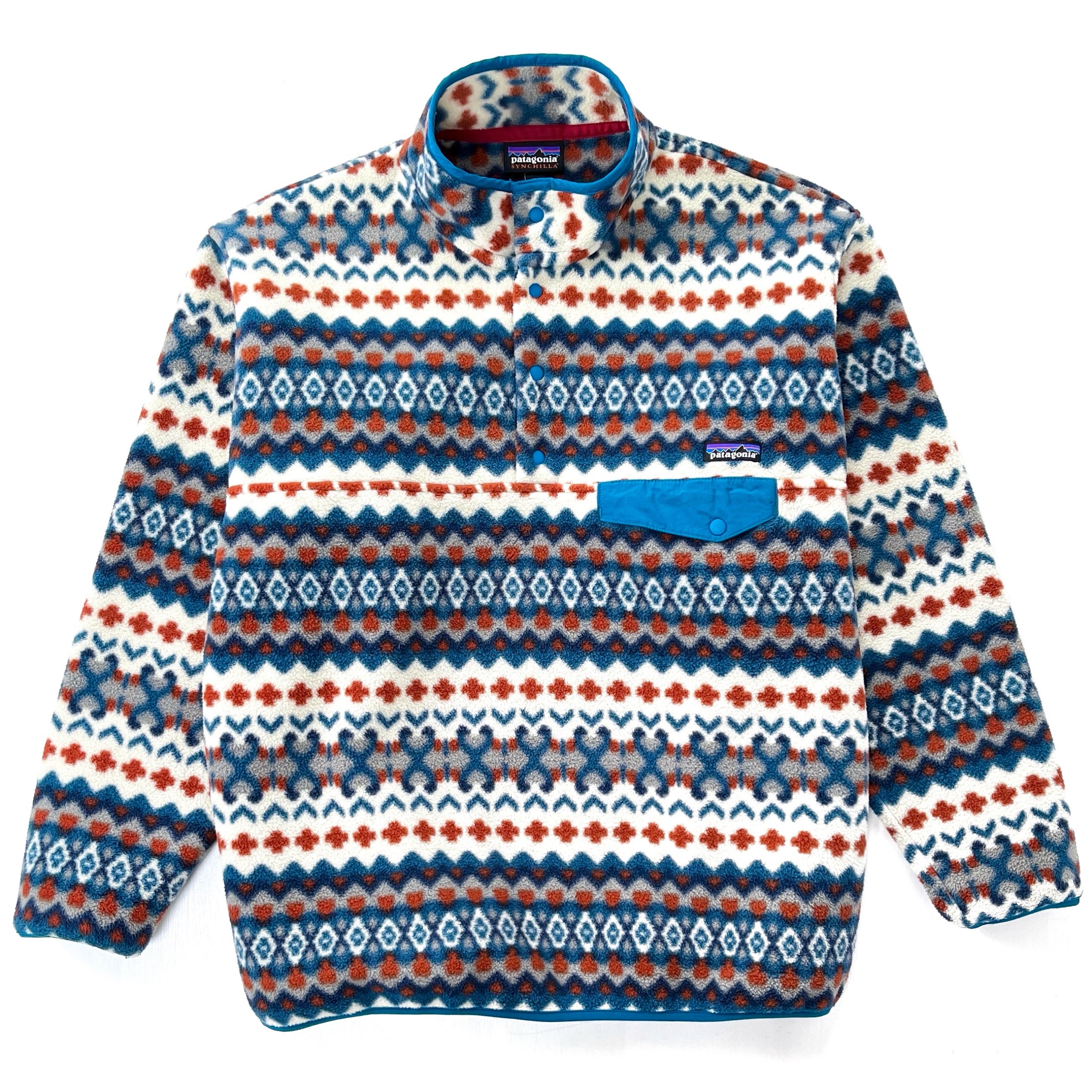 2015 Patagonia Printed Synchilla Snap-T Pullover, Cliff: Underwater Blue (L/XL)