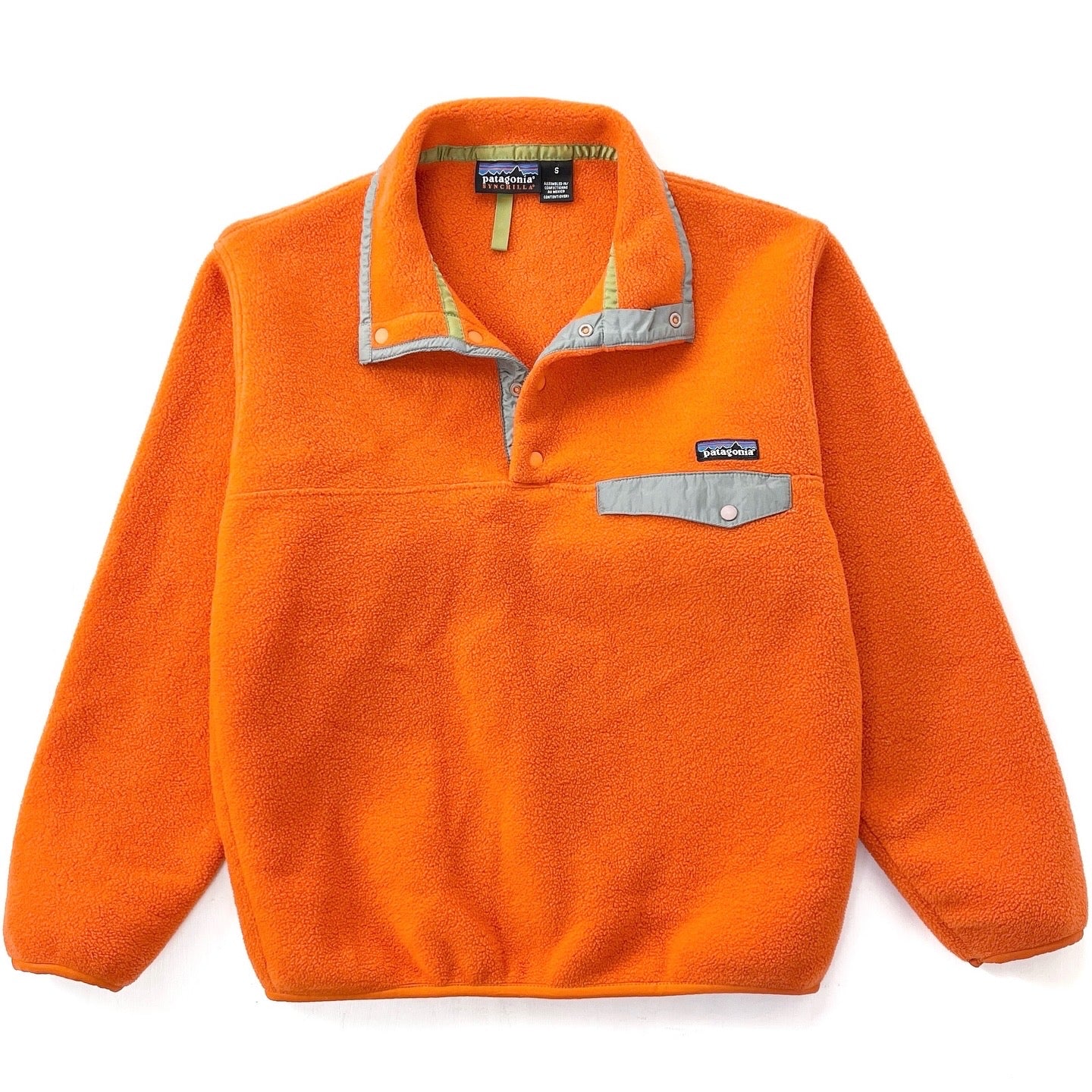 1998 Patagonia Synchilla Snap-T Pullover, Cadmium Orange & Sagebrush (S)