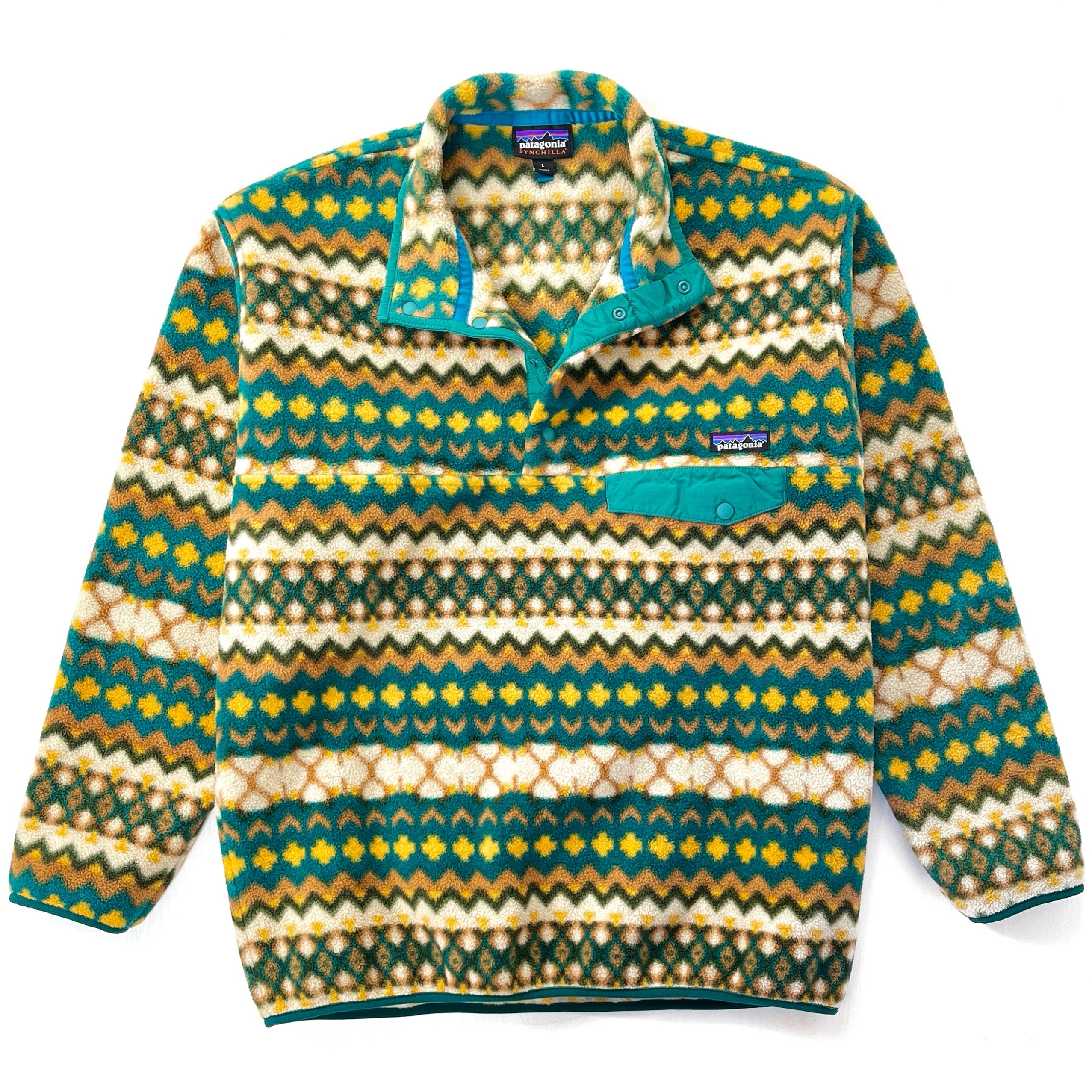 2015 Patagonia Printed Synchilla Snap-T Pullover, Cliff: Arbor Green (L)