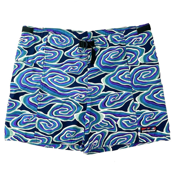 1994 Patagonia 4” “Wave Logo”Printed Nylon River Shorts, Java: Indigo (L/XL)