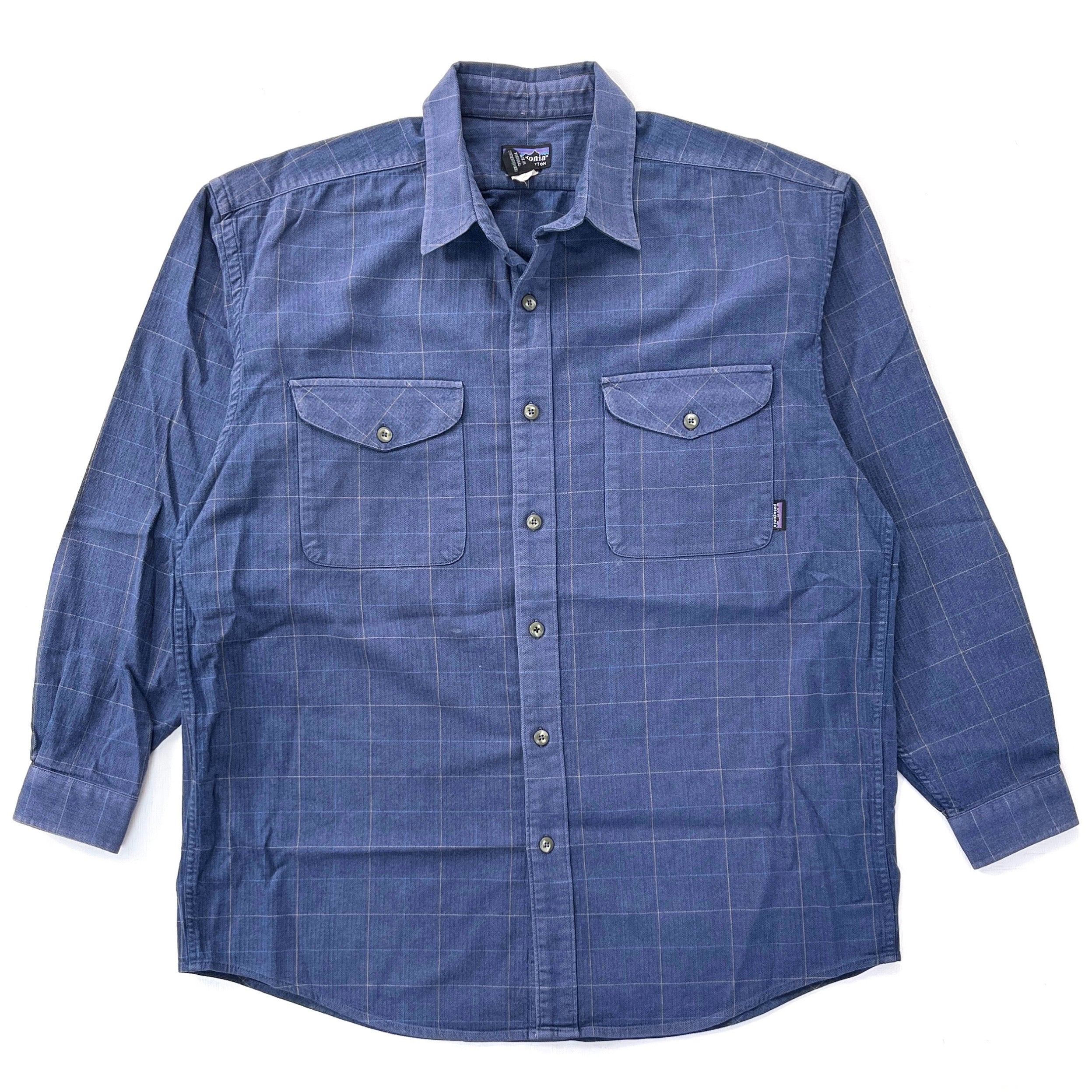 2001 Patagonia Mens Made In Portugal Cotton Twill Shirt, Blue Plaid (L)