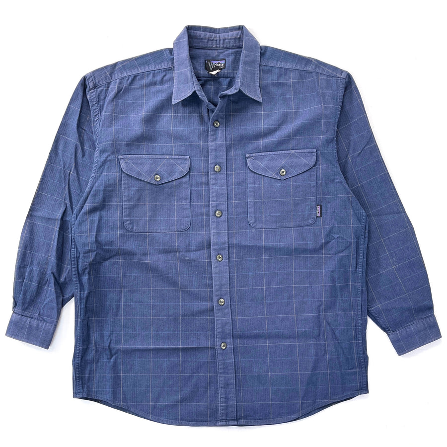 2001 Patagonia Mens Made In Portugal Cotton Twill Shirt, Blue Plaid (L)