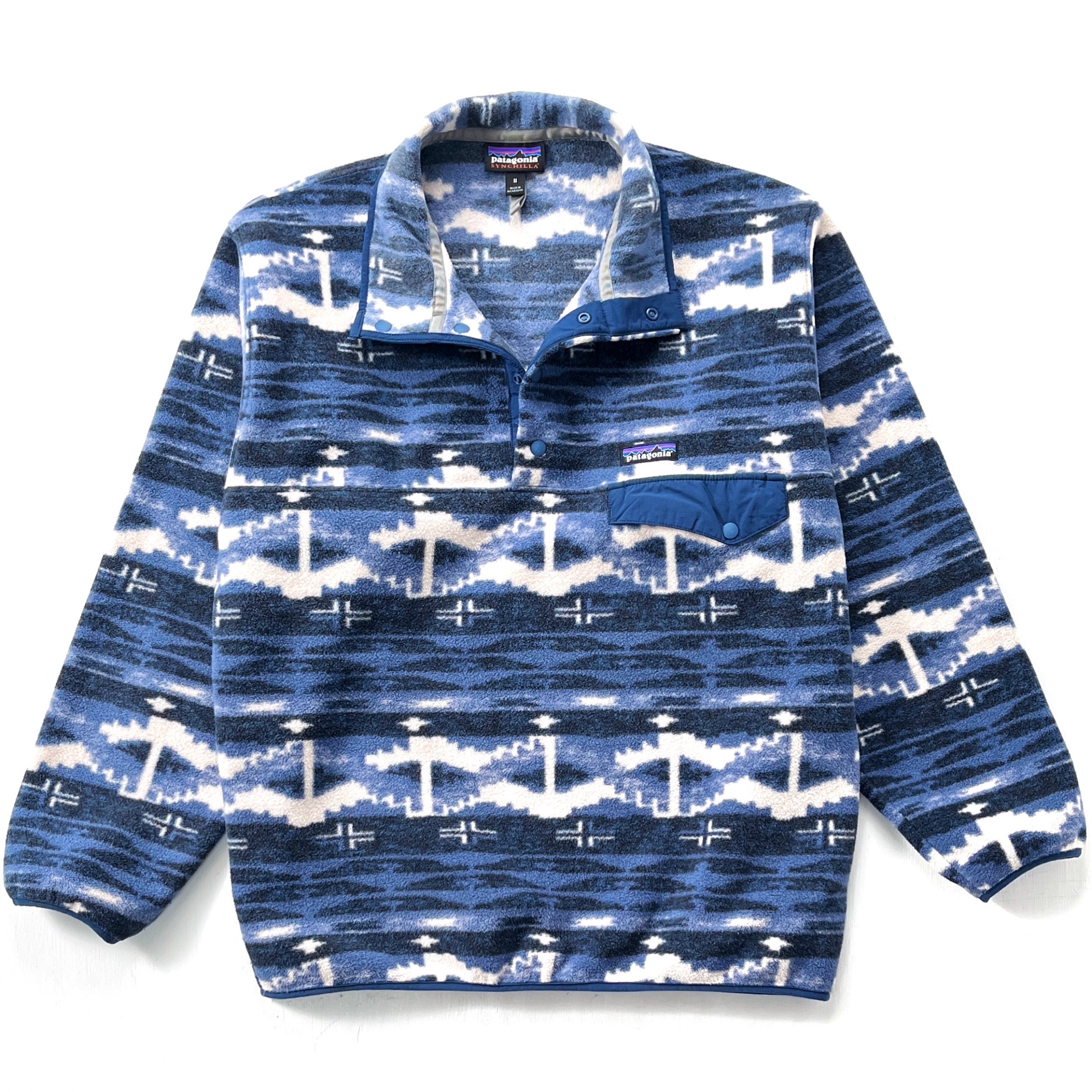 2018 Patagonia Printed Synchilla Snap-T, Shepard Knit: Stone Blue (M/L)