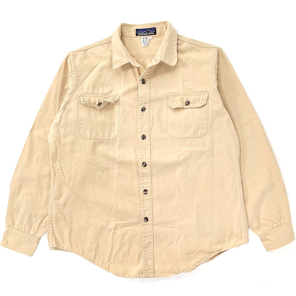 1980s Patagonia “Big Label” Cotton Canvas Button-Down Shirt, Light Tan (XL)