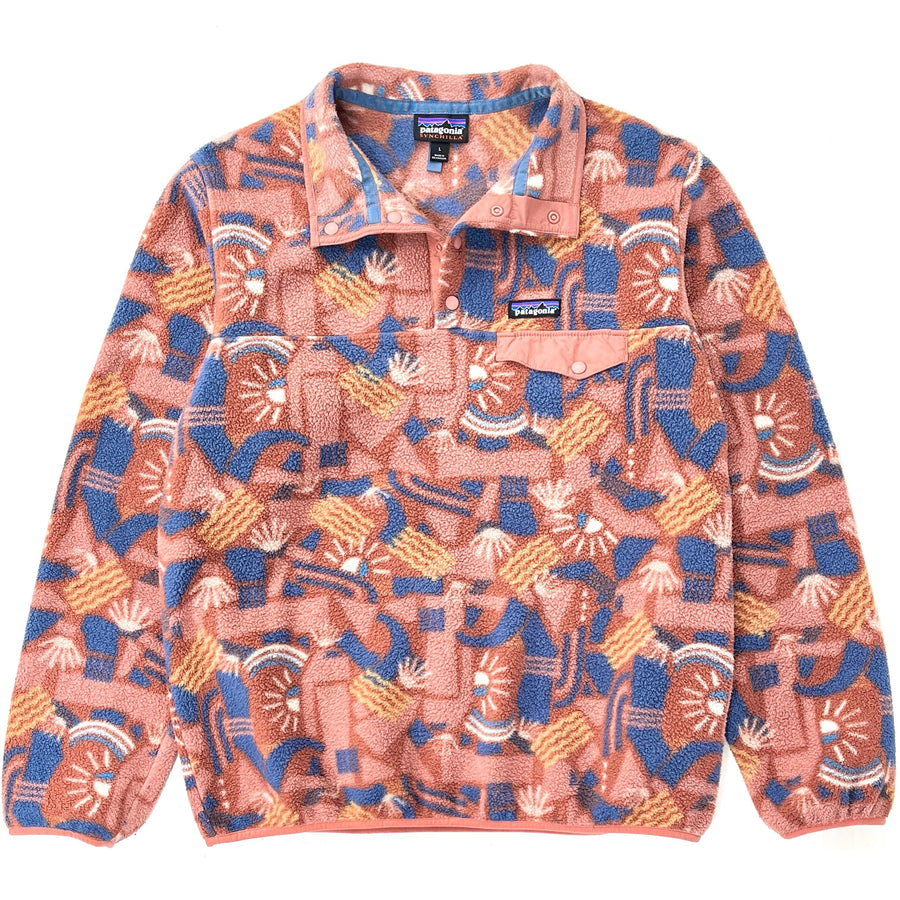 2019 Patagonia Womens Printed Synchilla Snap-T, Canyon Block: Sisu Brown (L)