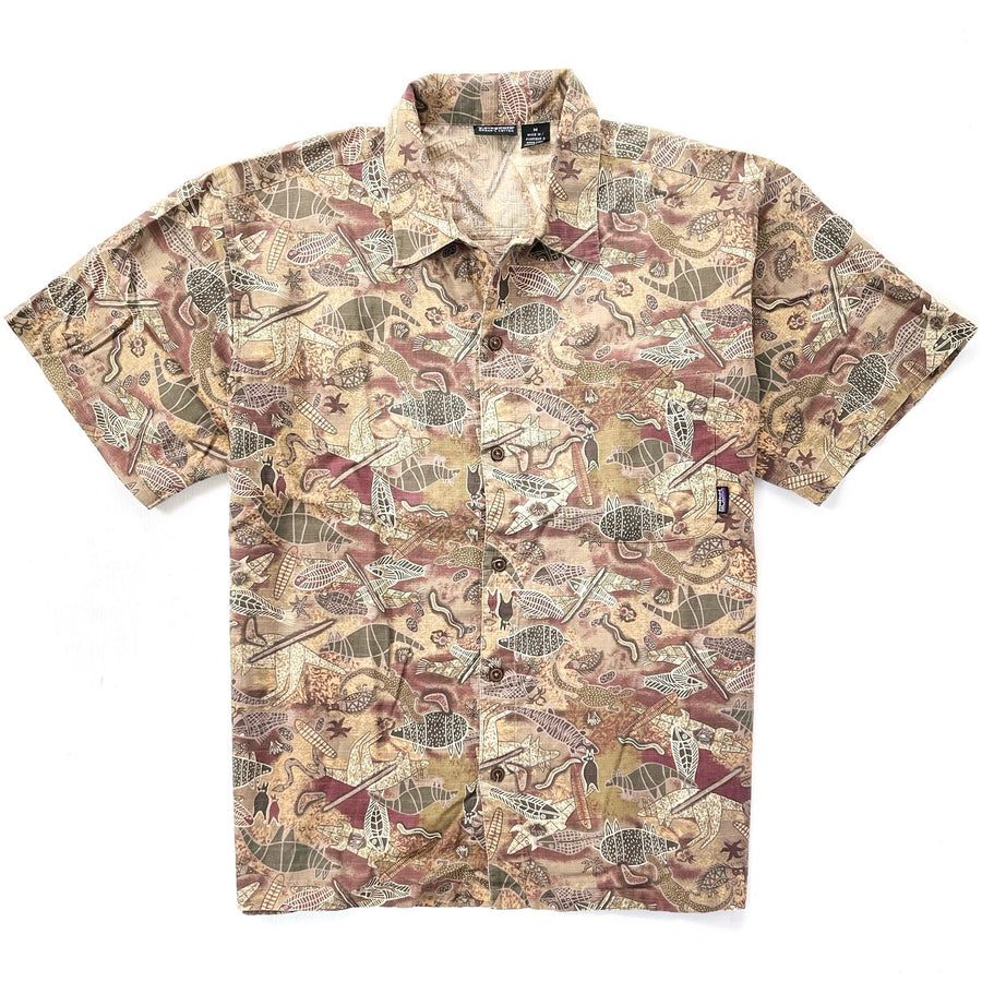 1999 Patagonia Mens Air Conditioned Cotton Print Shirt, Wombat: Olive (M/L)