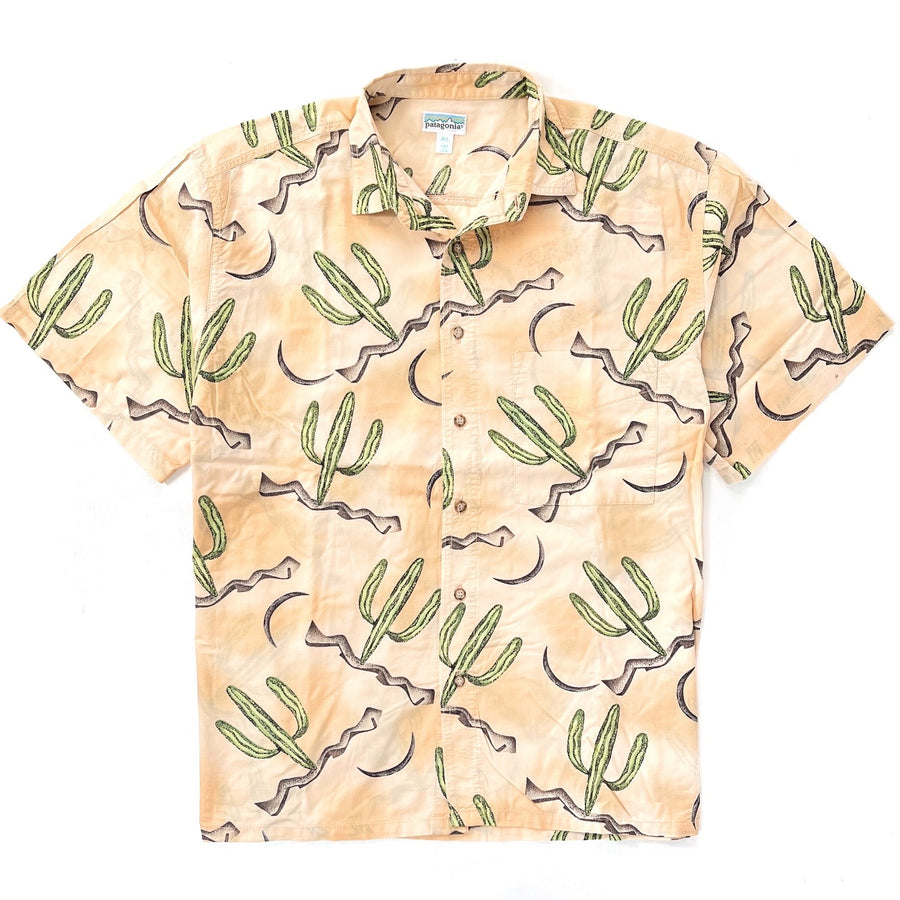 1990 Patagonia Made In The U.S.A. Mens A/C Cotton Print Shirt, Cactus Print (XL)