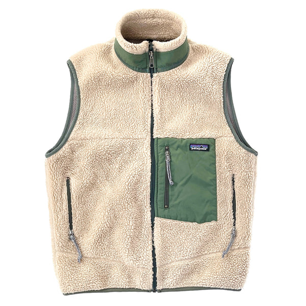 2002 Patagonia Made In Canada Classic Retro-X Fleece Vest, Natural & Green (S)