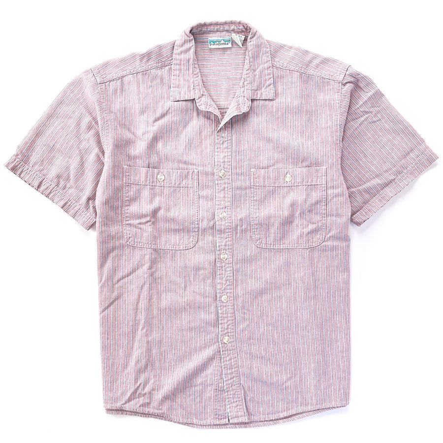 1991 Patagonia Mens Short Sleeve Cotton Button-Down Shirt, Striped (M)