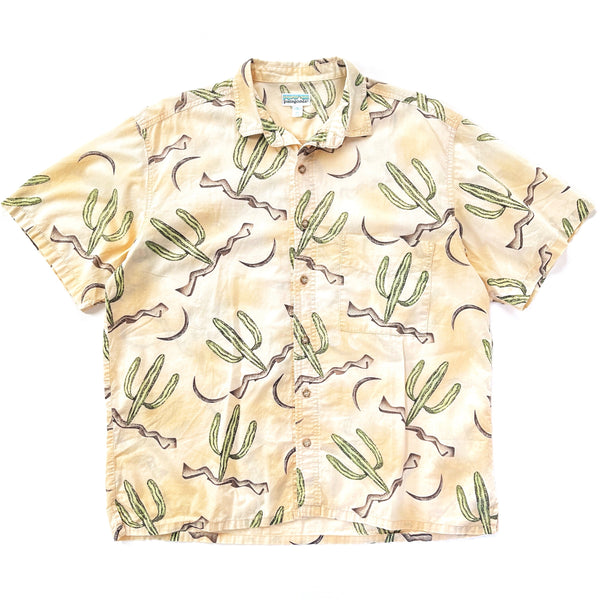 1990 Patagonia Made In The U.S.A. Mens A/C Cotton Print Shirt, Cactus Print (L)