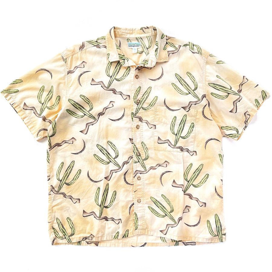 1990 Patagonia Made In The U.S.A. Mens A/C Cotton Print Shirt, Cactus Print (L)