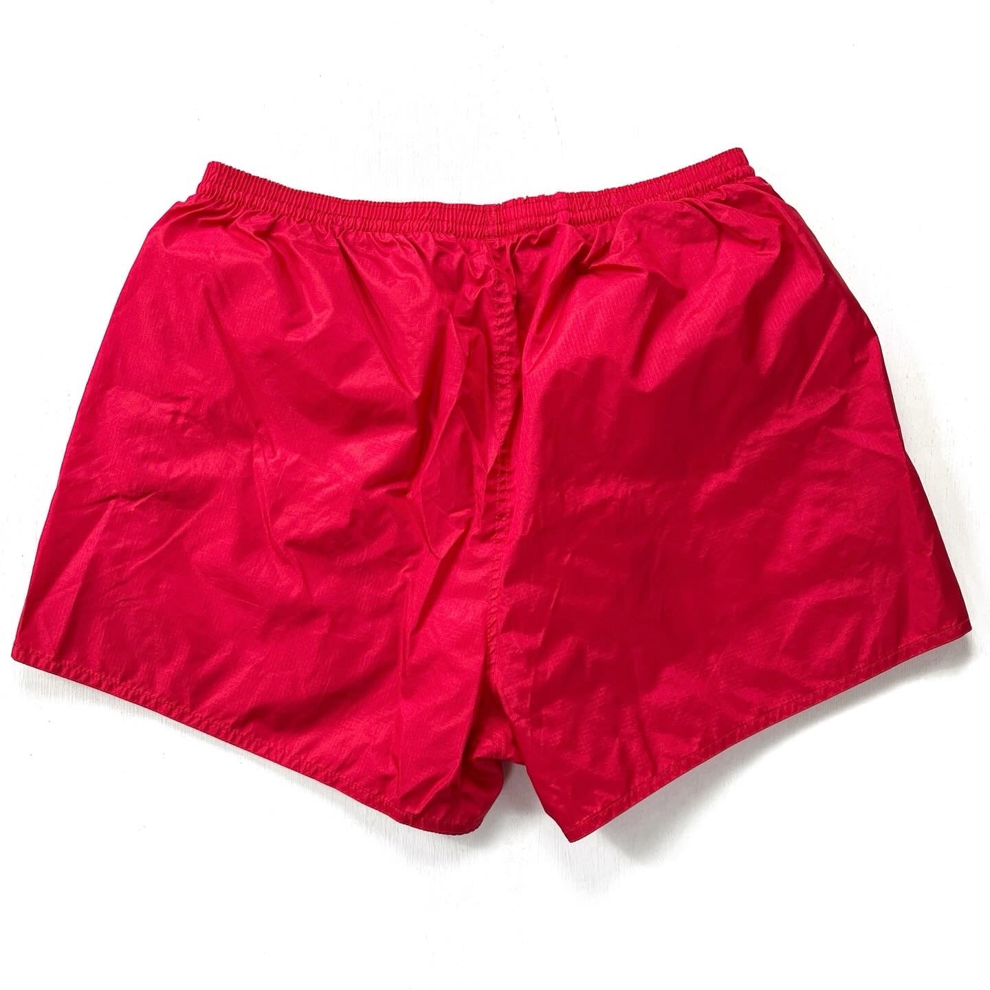 1980s Patagonia Mens 3” Ripstop Baggies Lites Shorts, Red (L)