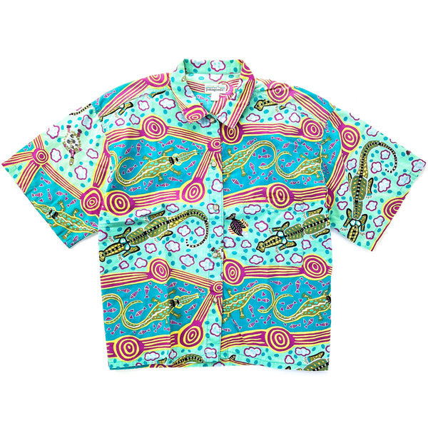 1990 Patagonia Made In The U.S.A. Womens A/C Cotton Print Shirt, Crocodile (L)