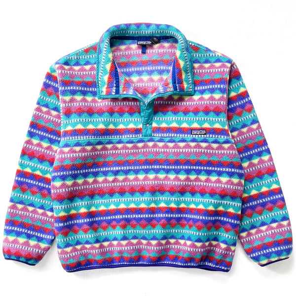 1992 Patagonia Printed Synchilla Snap-T, Diamonds: Light Plum (XL)