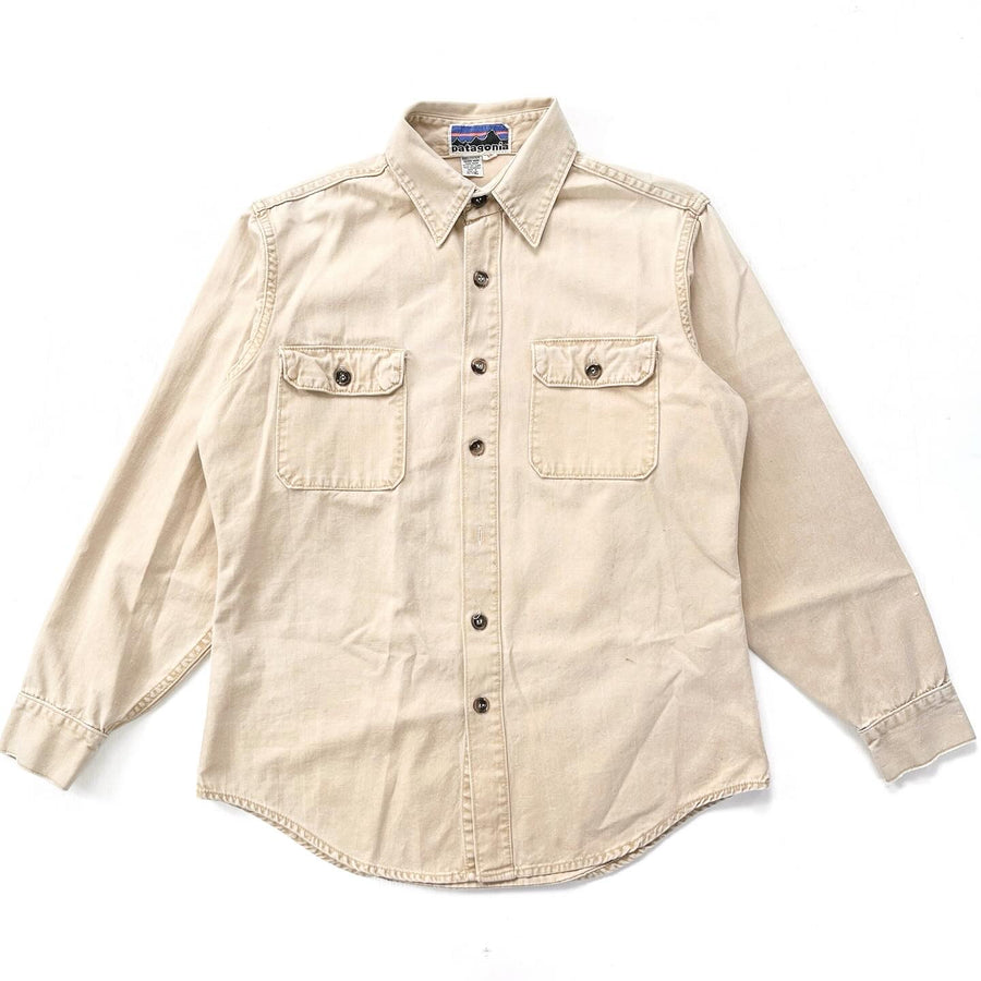 1970s Patagonia “Big Label” Cotton Canvas Shirt, Light Tan (M)