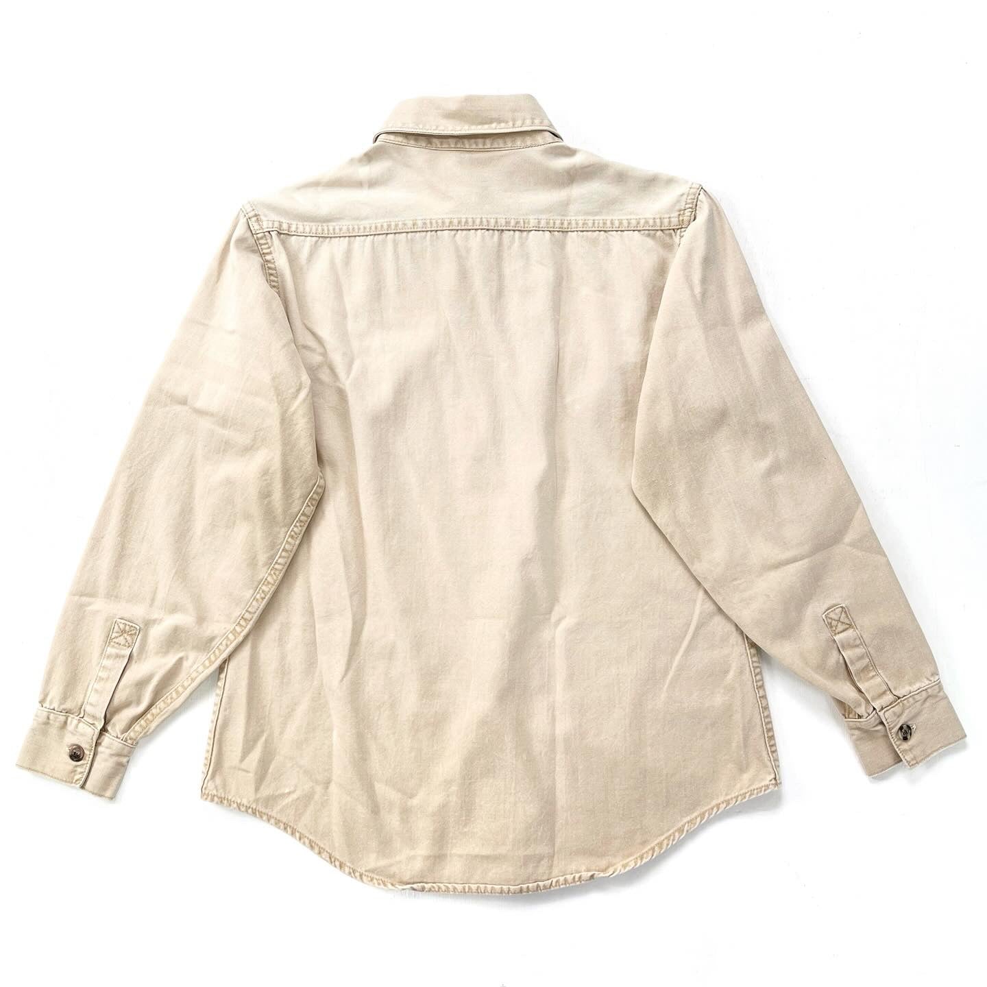1970s Patagonia “Big Label” Cotton Canvas Shirt, Light Tan (M)