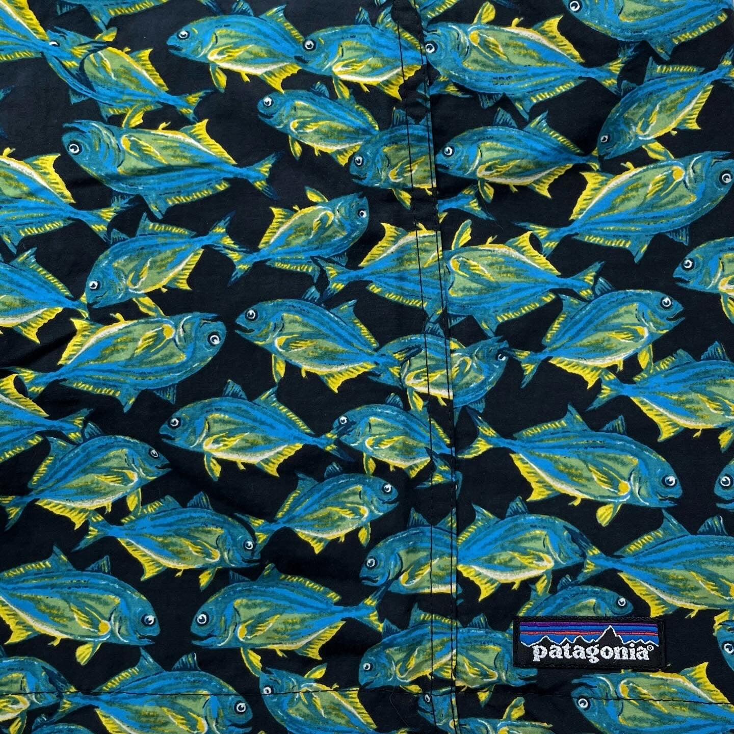 2000 Patagonia Mens 5” Printed Nylon River Shorts, Fish: Black (M)
