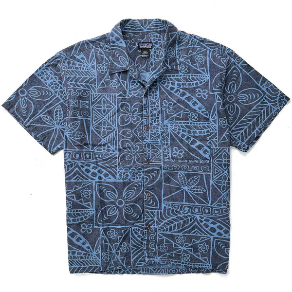 2001 Patagonia Mens A/C Print Shirt, Bark Cloth: Whale Blue (L)