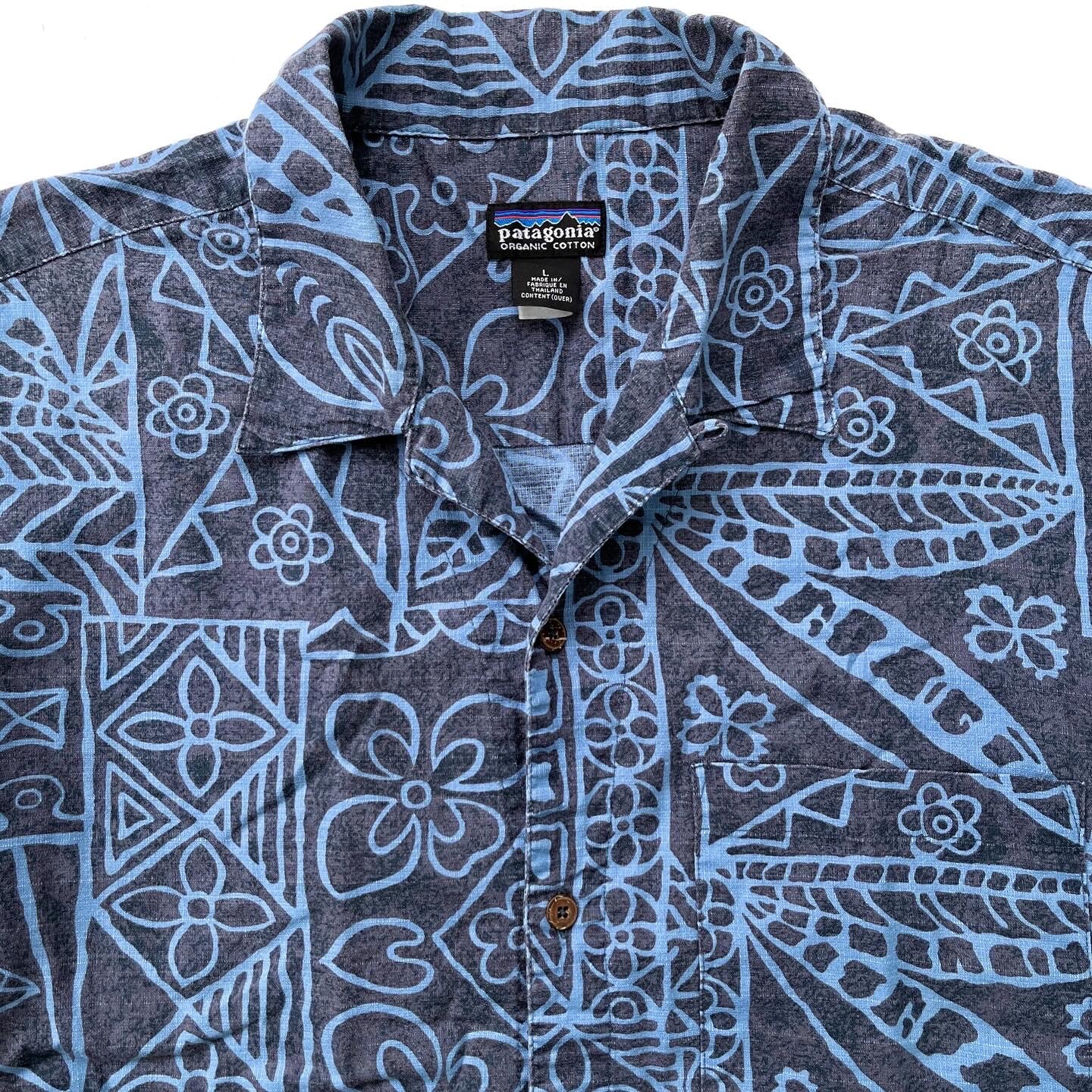 2001 Patagonia Mens A/C Print Shirt, Bark Cloth: Whale Blue (L)