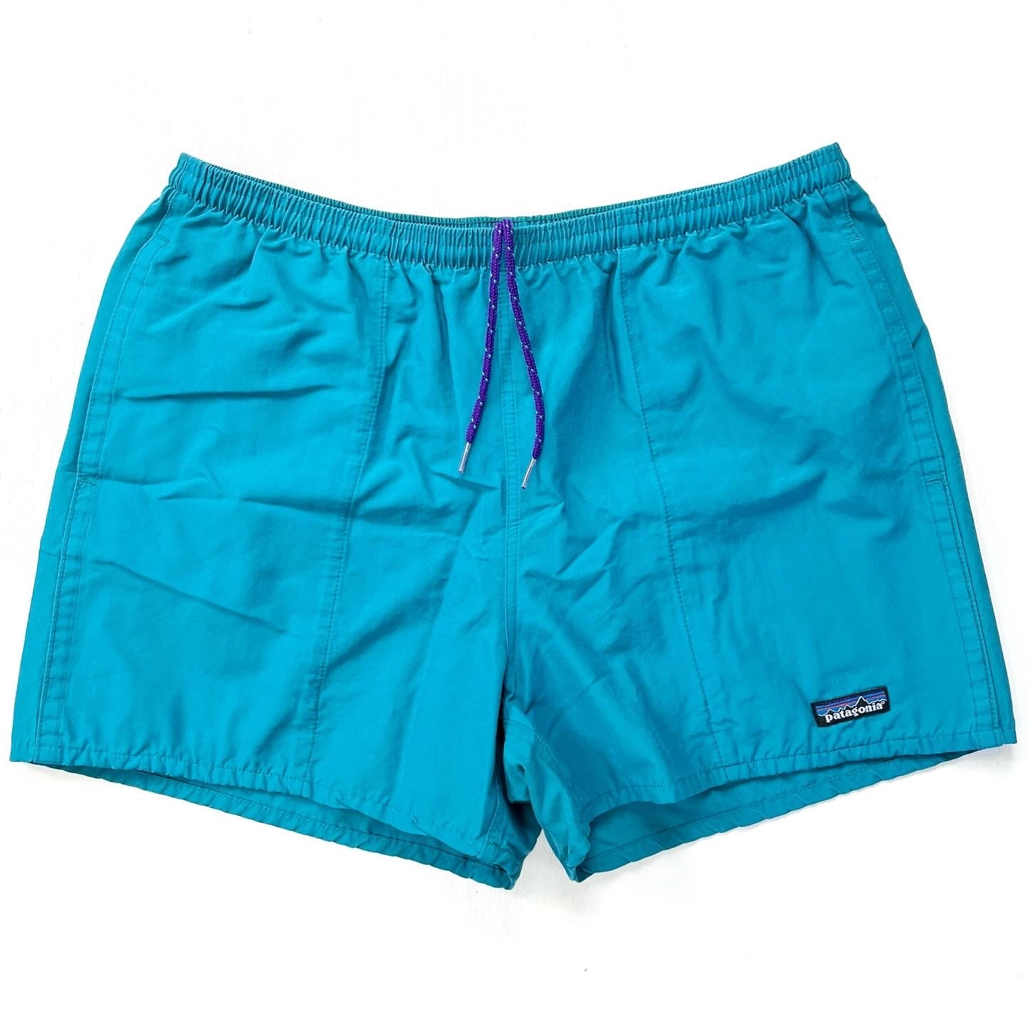 1995 Patagonia Mens 4” Nylon Baggies Shorts, Aqua Blue (L)