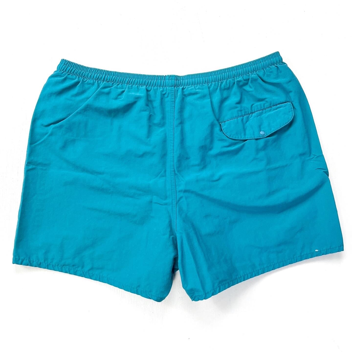 1995 Patagonia Mens 4” Nylon Baggies Shorts, Aqua Blue (L)