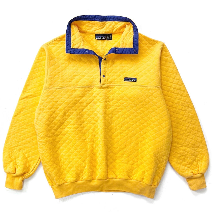 1986 Patagonia Cotton Diamond Quilt Snap-T, Yellow & Cobalt (L)