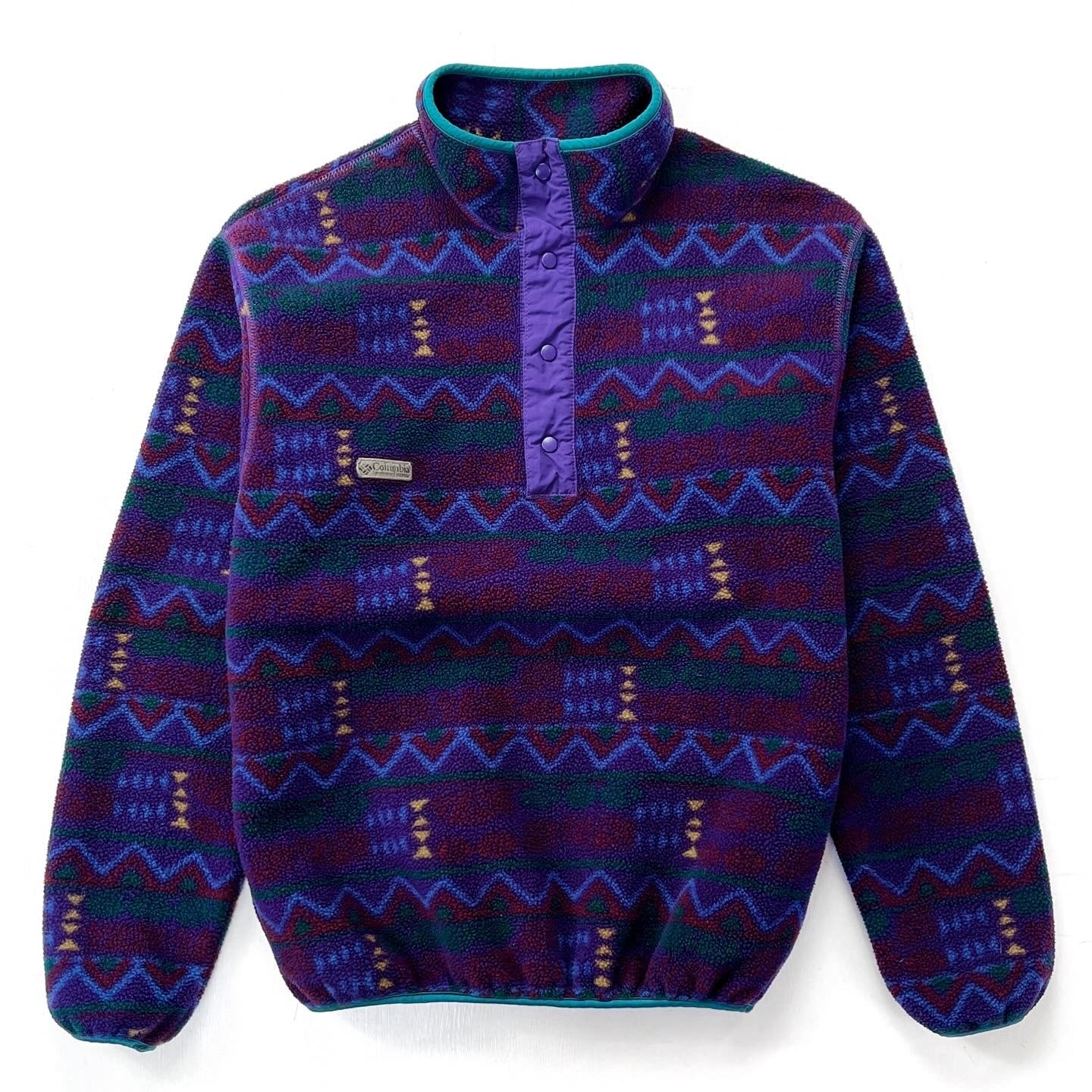 1980s Columbia Sportswear Printed Snap-Fleece Pullover, Purple (S)