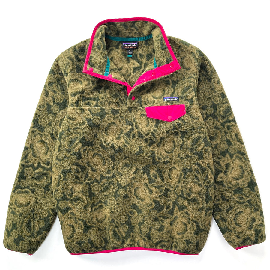 2015 Patagonia Womens Printed Synchilla Snap-T, Barceloneta: Fatigue Green (M)
