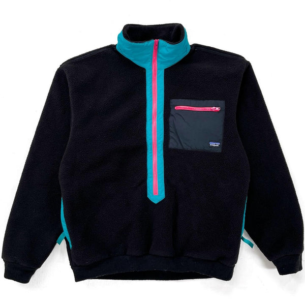 1988 Patagonia Heavy Synchilla Half-Zip Sweater, Black & Teal (M)