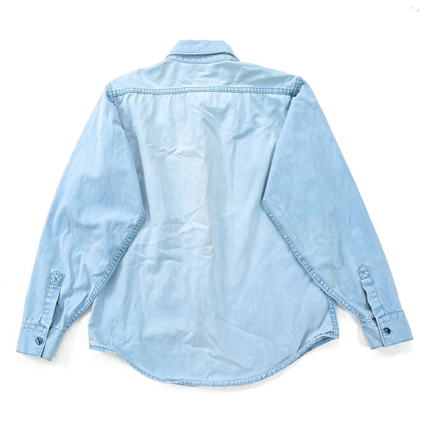 1970s Patagonia “Big Label” Cotton Canvas Shirt, Light Blue (S/M)