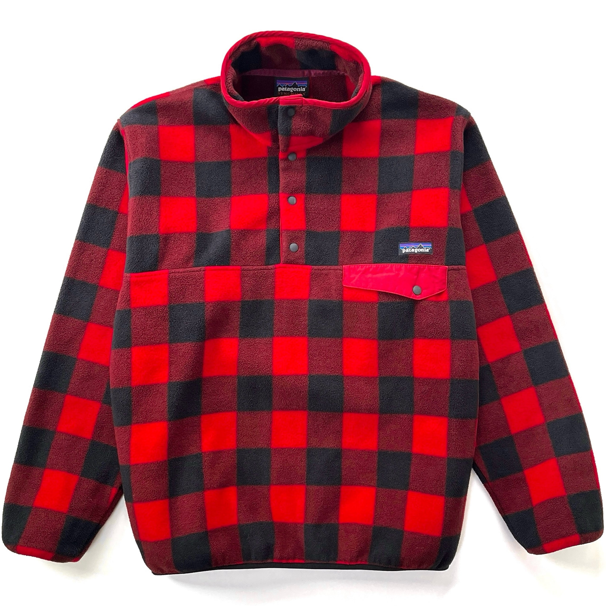 2014 Patagonia Printed Synchilla Snap-T, Fuzzy Plaid: Wax Red (L)