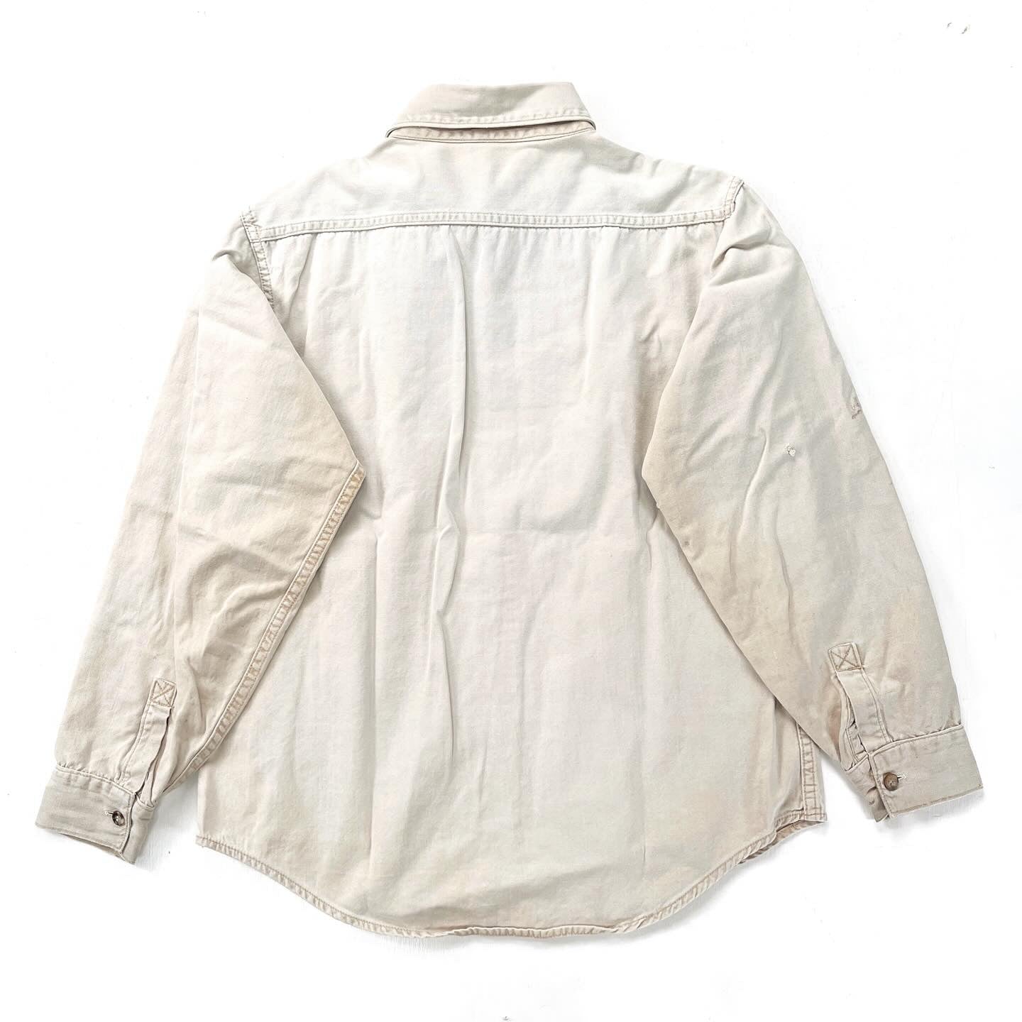 1970s Patagonia “Big Label” Original Cotton Canvas Shirt, Faded Tan (L)