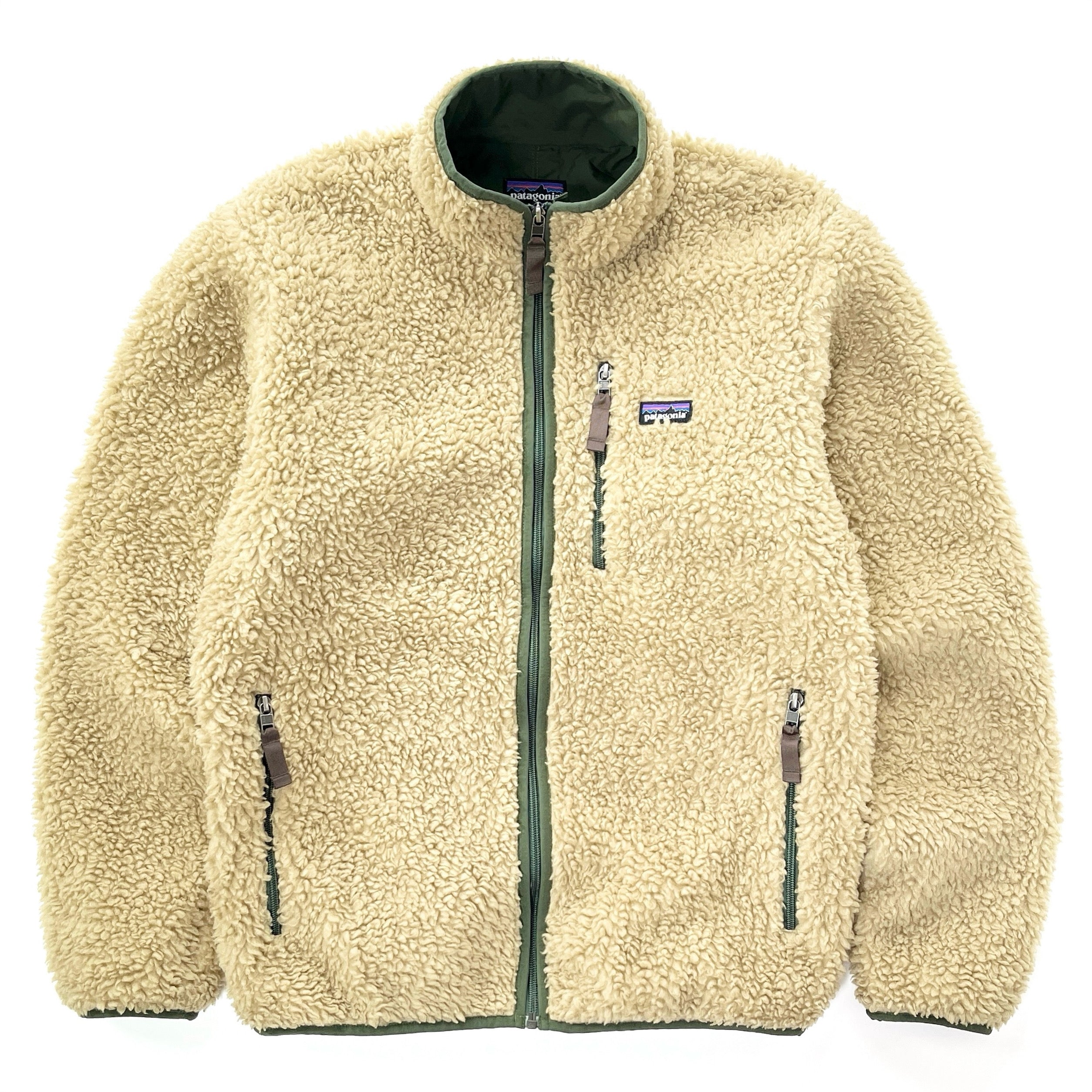 2013 Patagonia Classic Retro-X Deep Pile Cardigan, Tan & Dark Olive (M)
