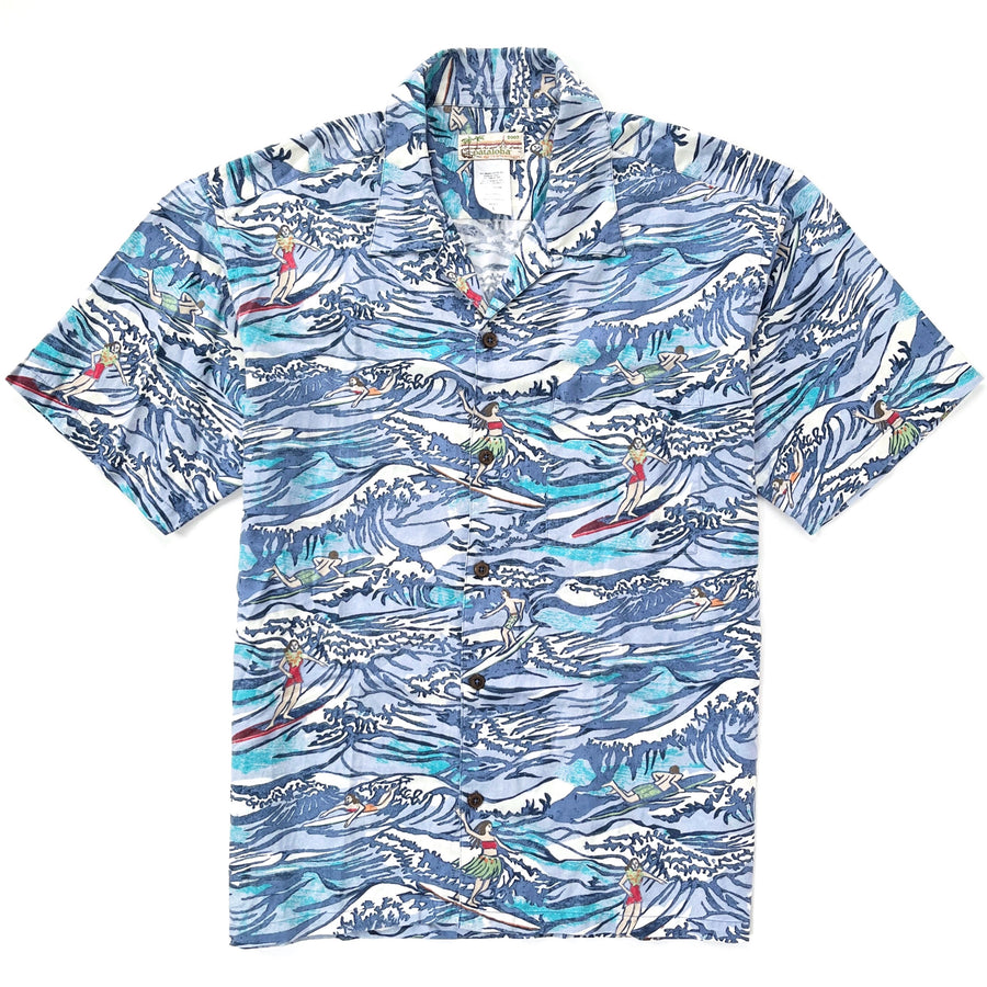 2007 Patagonia Limited Edition Pataloha Print Shirt, Hokusai Surfers: Orbit Blue (L)